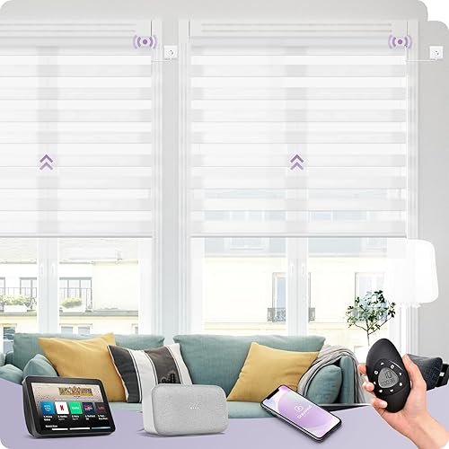 Graywind Persianas horizontales motorizadas de cebra compatibles con Alexa Google WiFi, persianas enchufables con cable para filtrar la luz, tamaño disponible en Yaxa Peru