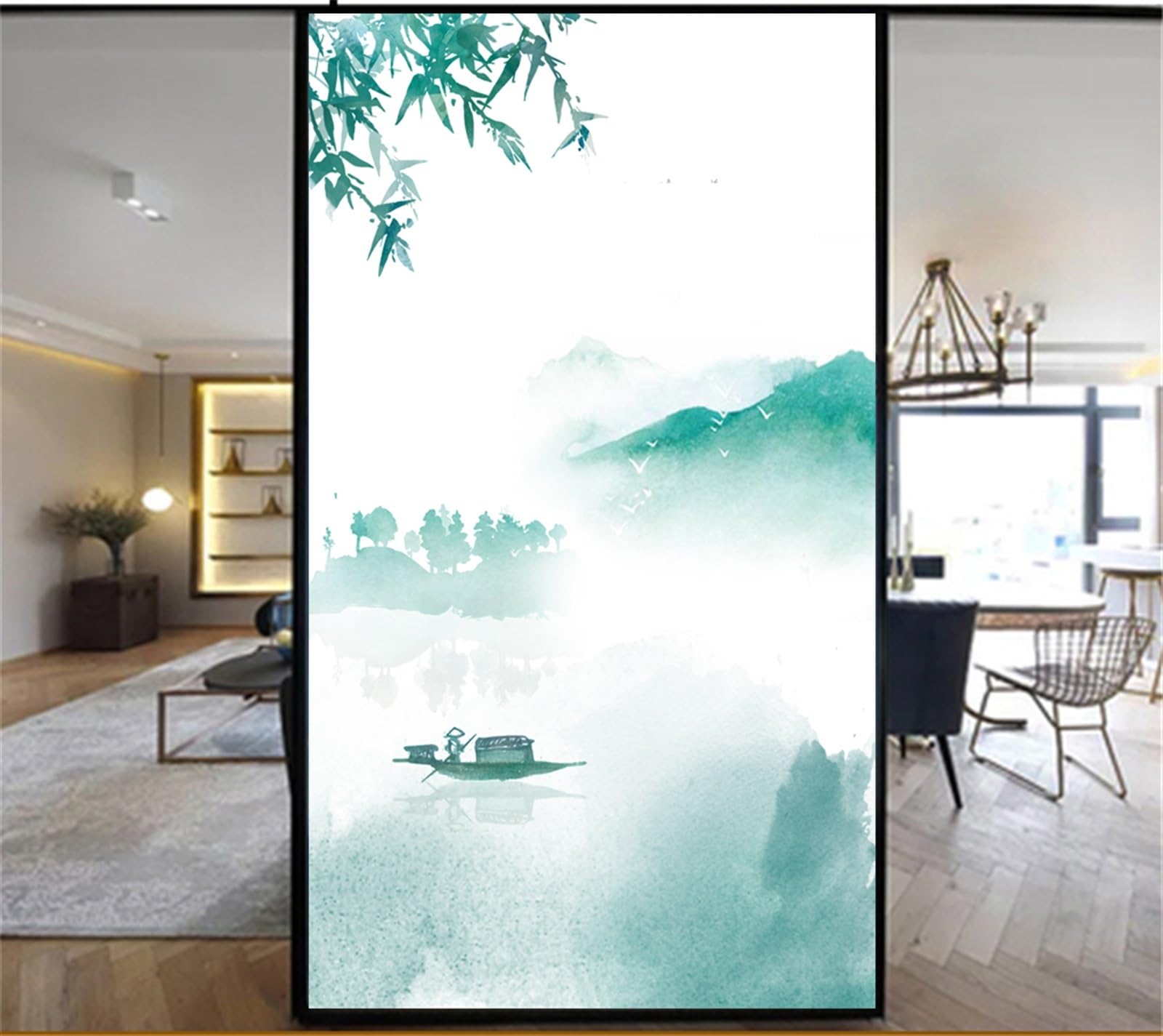 Privacidad Paisaje Pintura Vitral Pegatinas de Ventana Sin Pegamento Estático Cling Ventanas esmeriladas Película Tinte Decorativo Ventanas Película Película para Ventanas (Size : 70x180cm WxH)