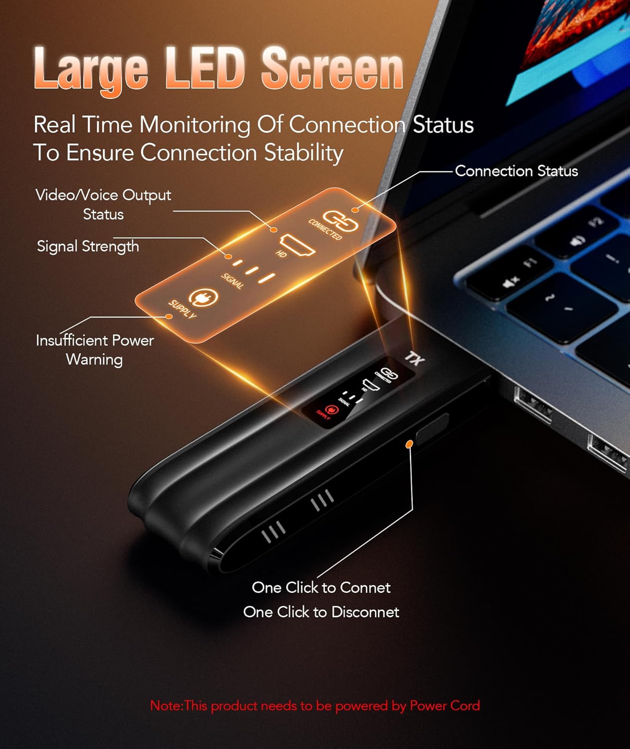 Aceele Wireless HDMI Transmitter and Receiver, 4K Decode 1080P Output, Wireless HDMI Sender Extender with LCD Screen, 165FT Range, 2.4G&5G, for PC/DV/HDTV/Projector/TV Box, No Need App/Bluetooth