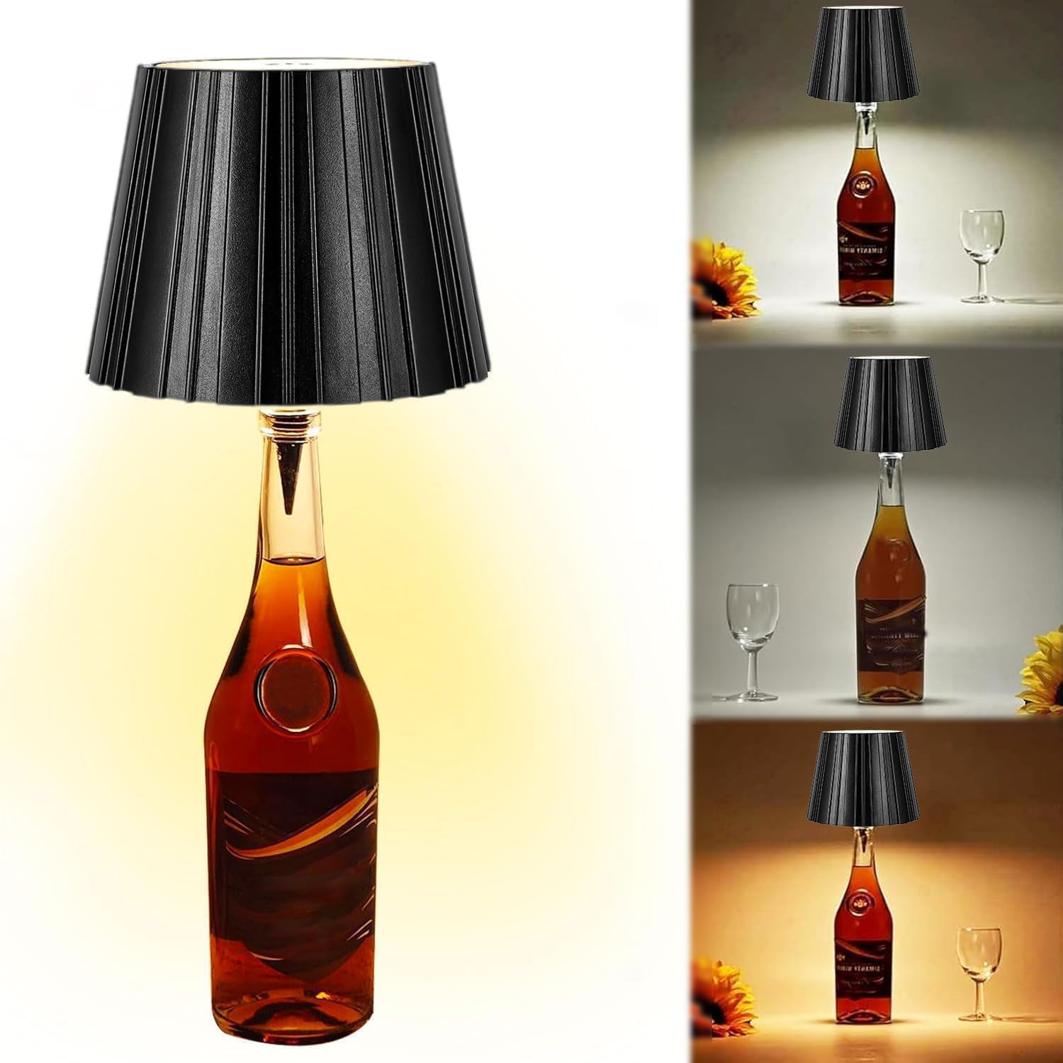 LED Flaschenlampe Aufladbar USB,Dimmbare 3 Farbmuster Tischleuchte,Tragbare Flaschenlicht,LED Flaschenlampe Dimmbare,Kabellos Touch Tischlampe,Touchgesteuerte Stimmungslicht für Innen Restaurant & Bar