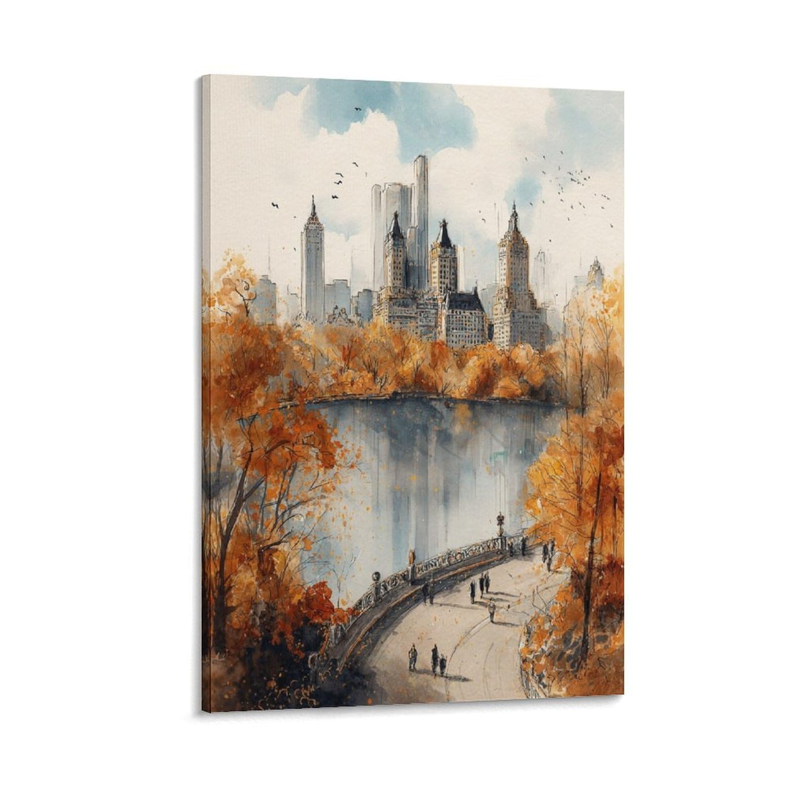 XWYMXZ Central Park Watercolor Painting Travel Poster 20x30inch(50x75cm) Vintage Watercolor Canvas Art