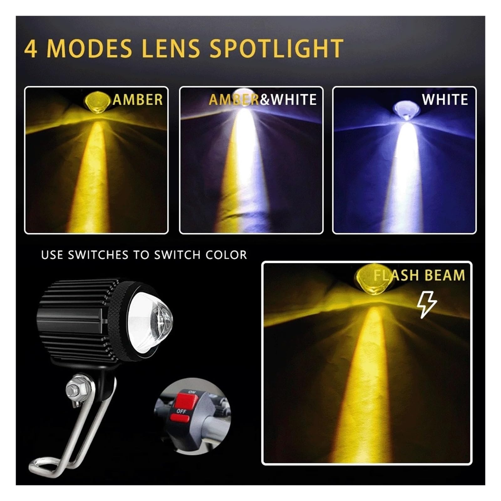 Fari Aggiuntivi A Led Per Moto Fendinebbia Faretti Ausiliari Per Bicolore Bianco Ambra Faro Del Motociclo(2 Light)