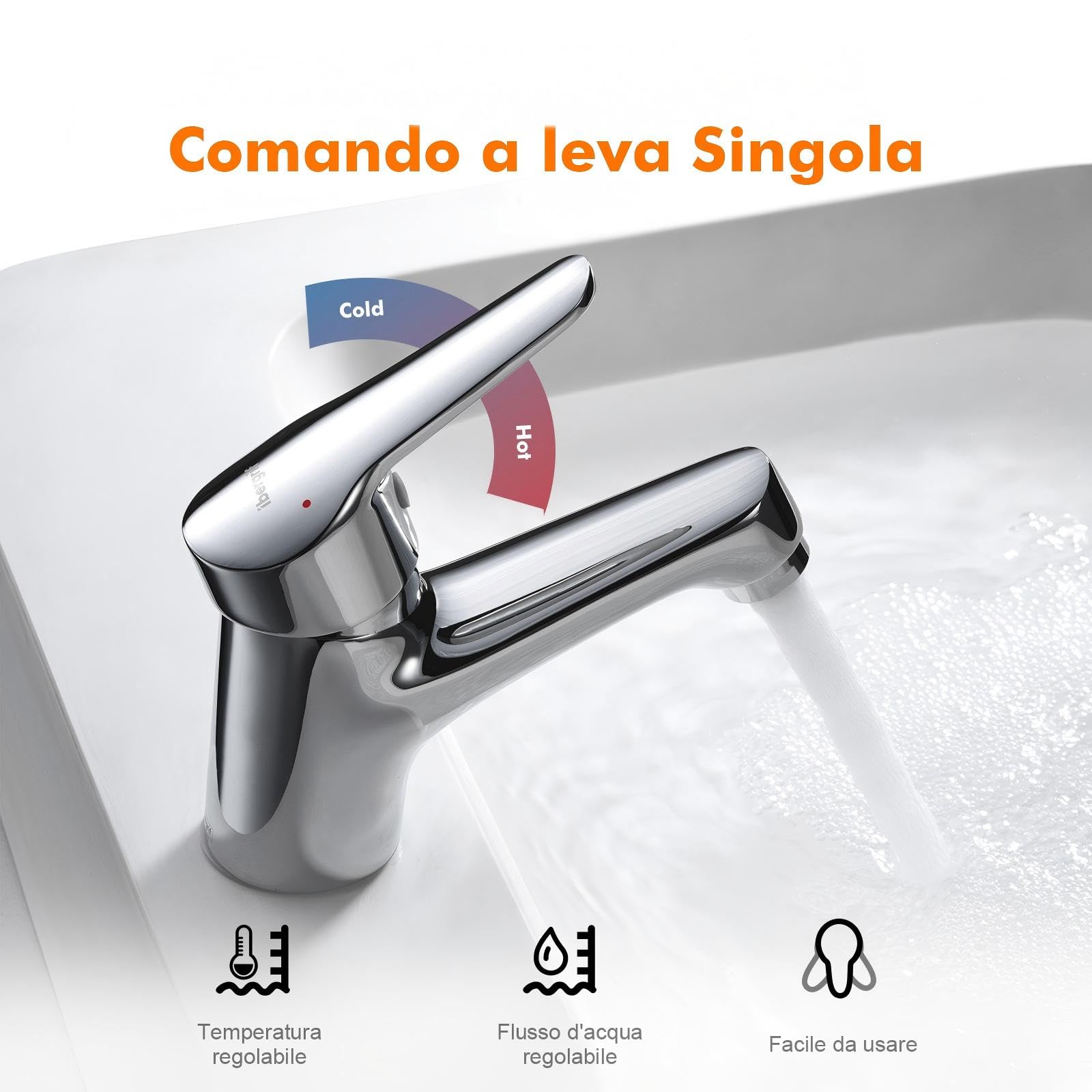 Ibergrif Miscelatore Monocomando Bagno con Flessibili Acqua Calda Fredda 3/8 Pollici da 40 cm, Miscelatore Lavabo Installazione Facile, Installazioni Bagno per Lavelli, Ottone Cromato
