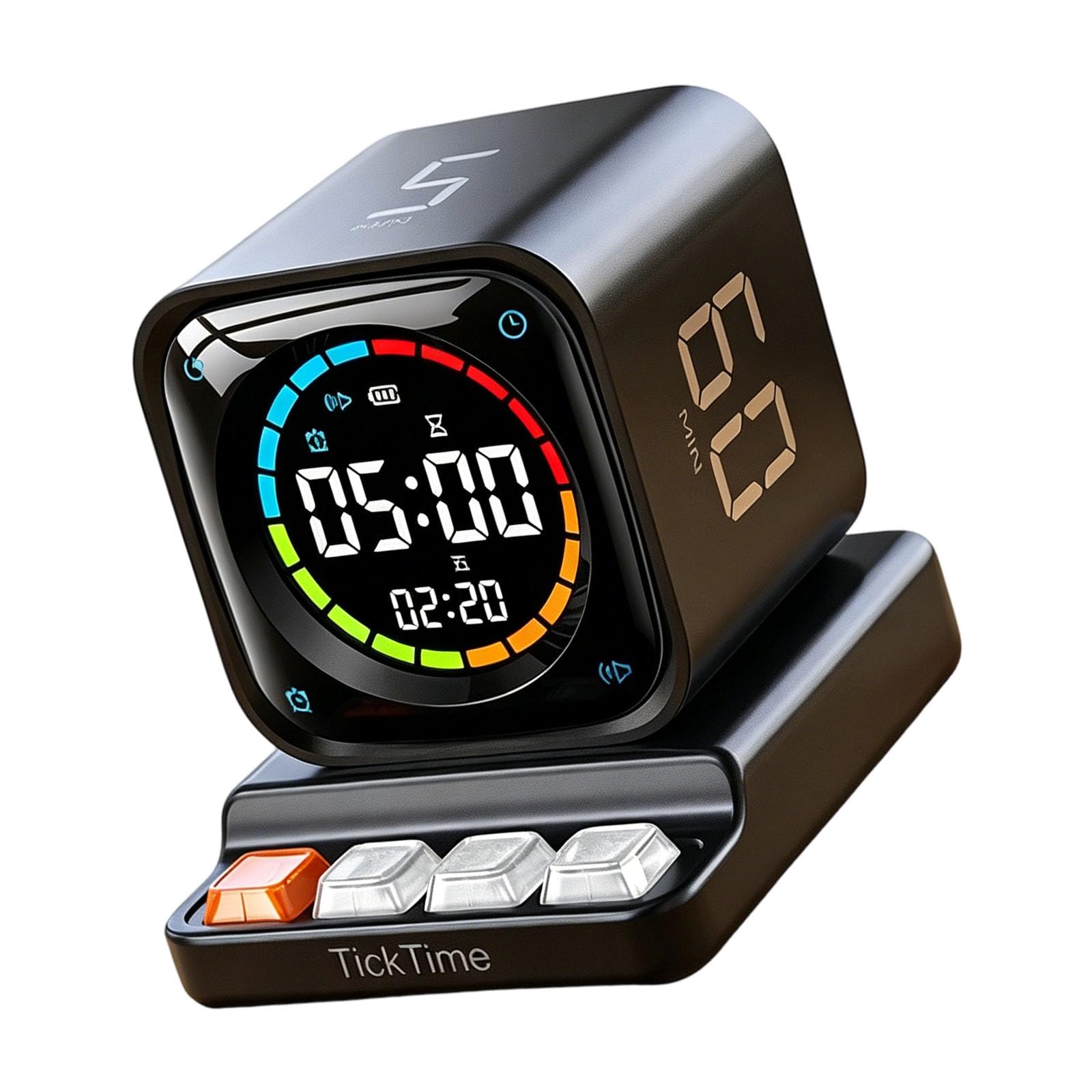 Minuteur rotatif avec affichage de la date, outil de gestion du temps de bureau avec 4 modes prédéfinis ABS pour l'organisation de bureau, horloge USB C
