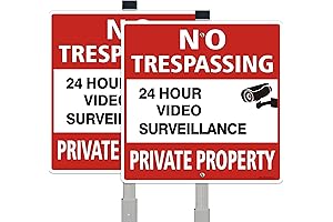 Reflective Video Surveillance Sign with 28-Inch Stake, Private Property Warning, 2 Pack...
