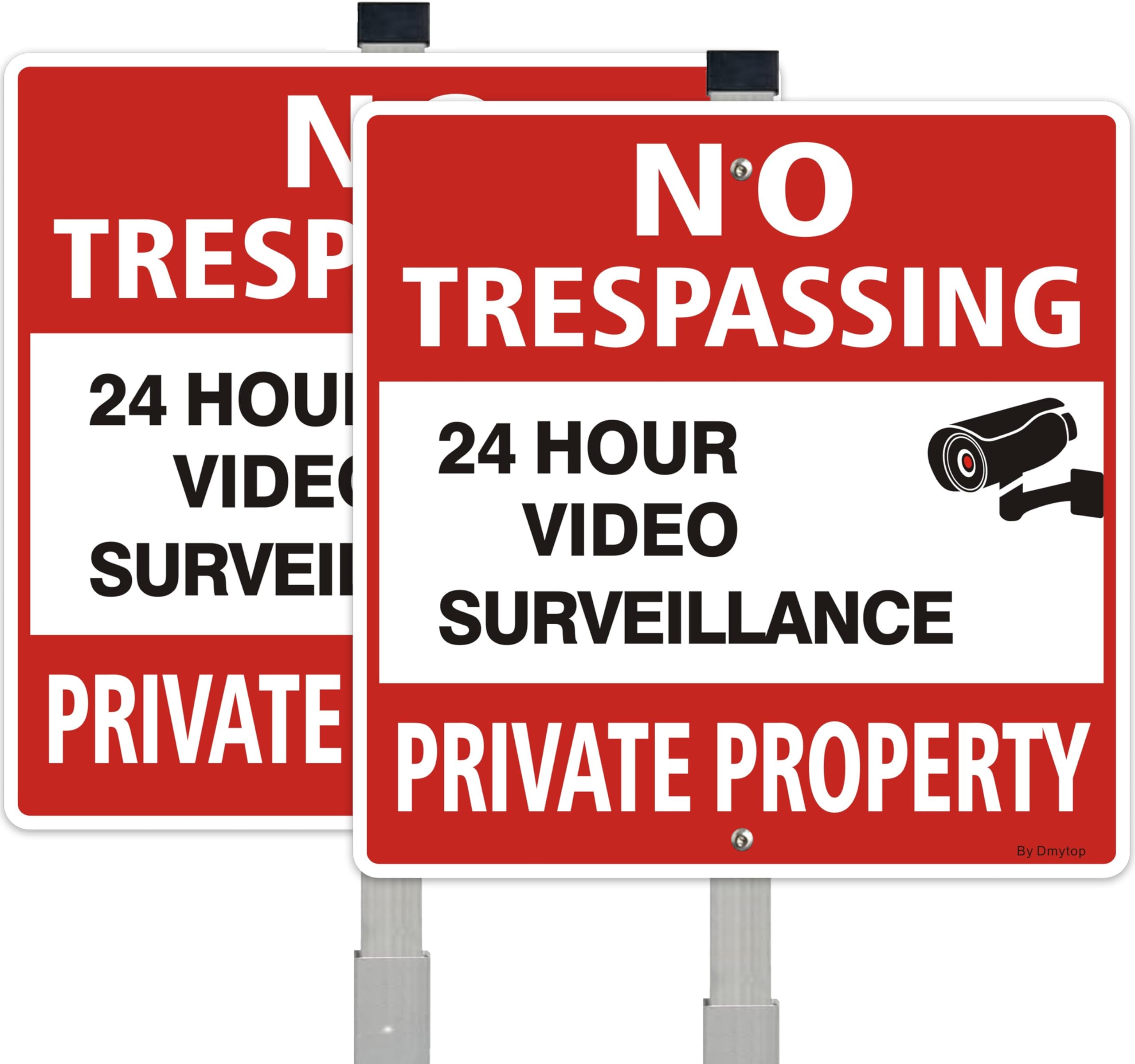 No Trespassing Signs Private Property Video Surveillance Sign with 28" Alloy Stake, 2 Pack 10"x10" Rust Free &Fade Resistant Heavy Reflective Aluminum