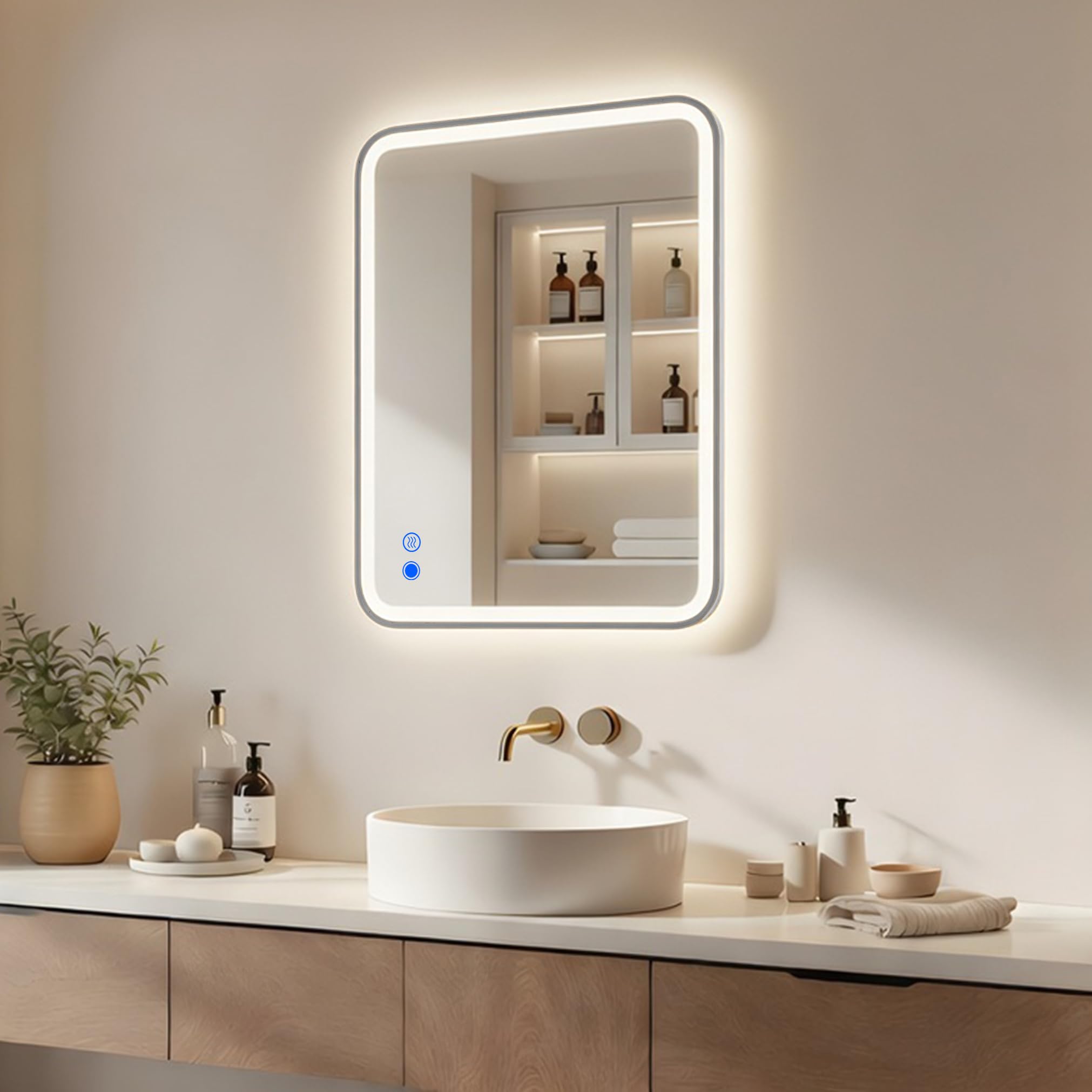 A ARTFORMA Specchio Bagno Moderno LED Rettangolare 80x60 cm - Specchio Bagno con Luce LED | Anti-Appannamento | Comando Touch | Specchio moderno da parete - Argento Spazzolato