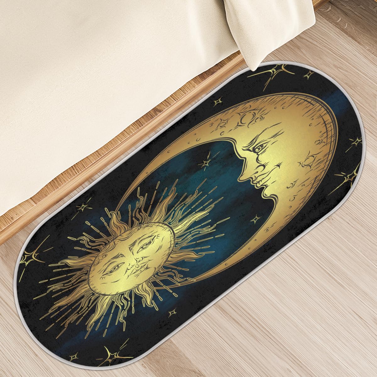TropicalLife Antyczny boho słońce księżyc dywanik mata 50 x 120 cm, boho długie włosy pogrubiony obszar dywaniki do pokoju kuchni domu łazienki wewnątrz antypoślizgowa mata podłogowa dywaniki