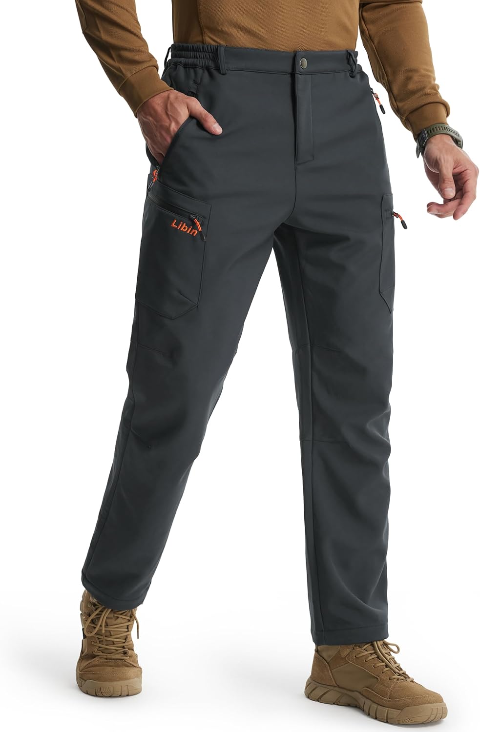 Libin Men's Fleece Lined Hiking Pants Snow Ski Water Resistant Thermal Zipper Pockets Insulated Softshell Cold Weather - Image 2
