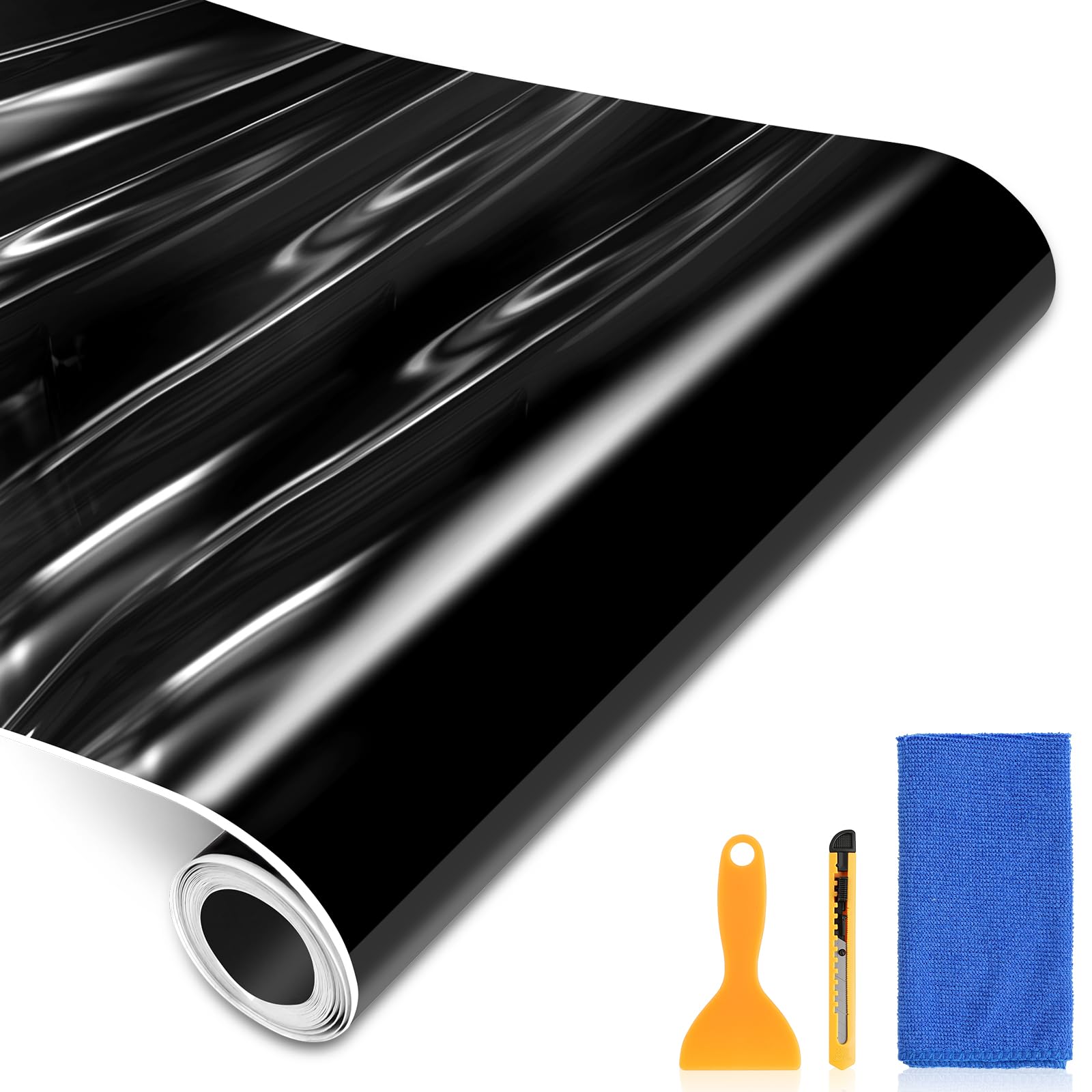 DiULi Pellicola Adhesiva Nera Lucida per Auto Pellicola Protettiva per Interni/Esterni di Auto, Moto, Bici, Moto, Bici (30x300 cm)