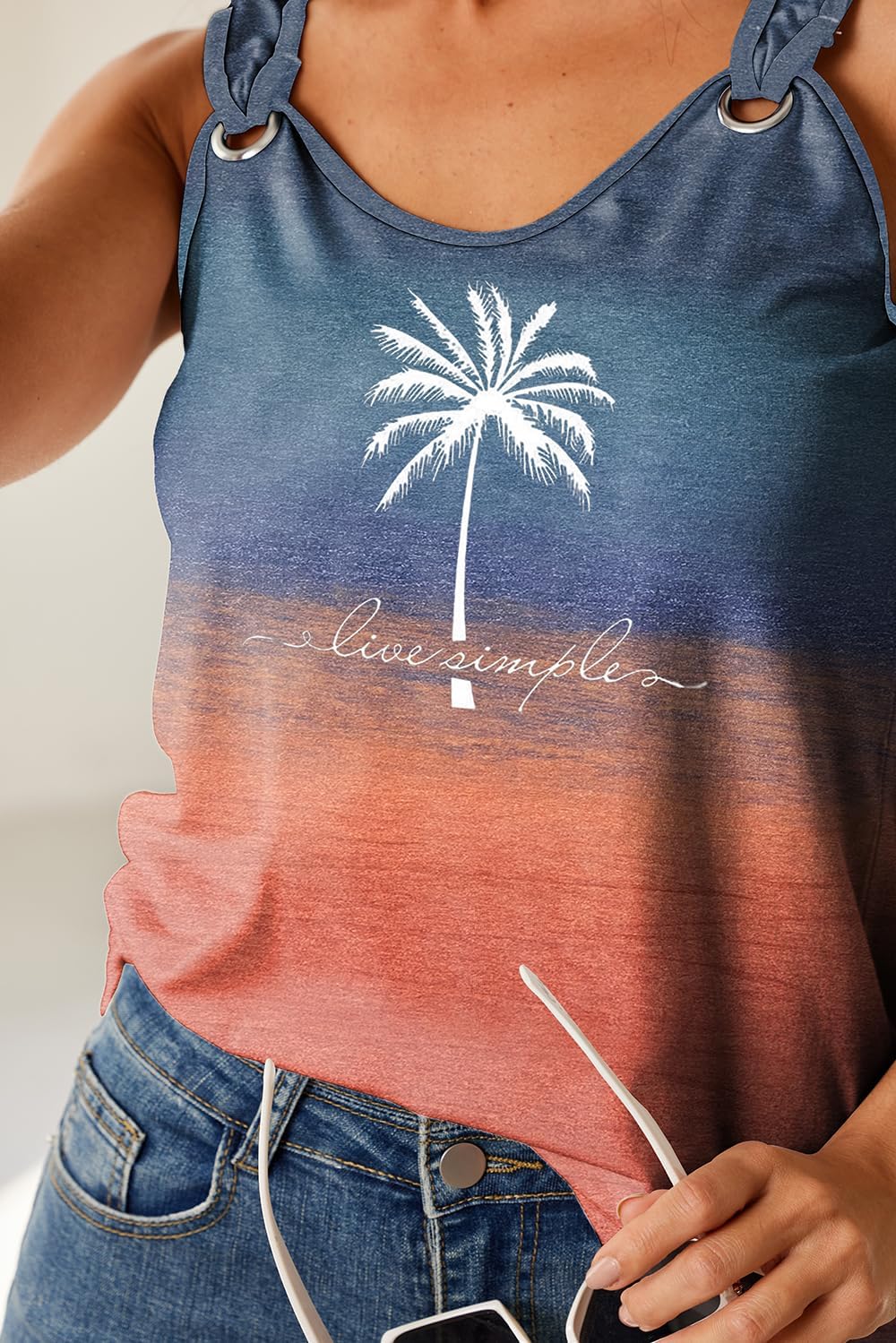 Summer Tank Cute Tops for Women Casual Sleeveless Shirt Loose Fit Scoop Neck O Ring Shoulder Blouse - Image 5