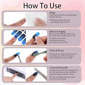 8 Sheets Semi Cured Gel Nail Strips Wraps DIY Art Nails Stickers