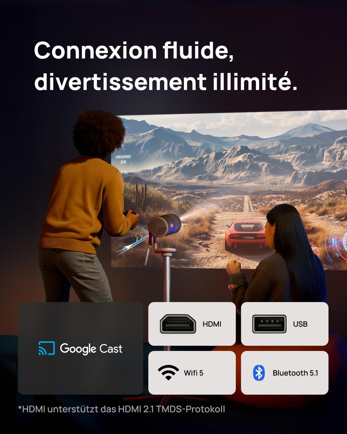 XGIMI MoGo 4 Mini Vidéoprojecteur 1080P, Compatible avec Google TV avec Netflix sous Licence, Rotation à 360°, 2,5 Heures de Lecture, 450 ISO Lumens, 2 x 6 W Harman Kardon, Wi-FI, Bluetooth