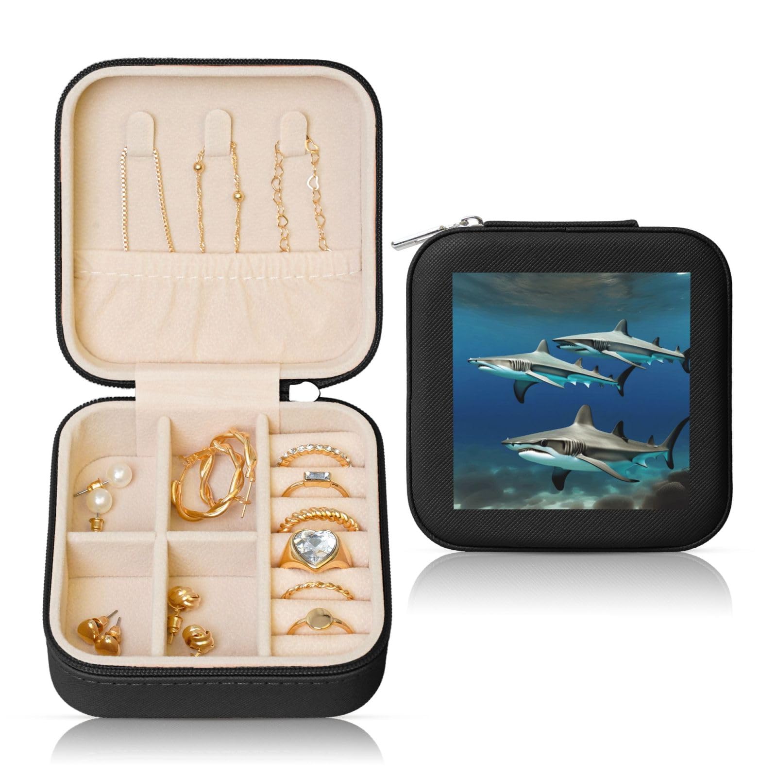 Nbtghga Hammerhead Sharks Print Jewelry Box, Jewelry Travel Organizer Mini Portable Storage Boxes Rings Necklaces Gifts