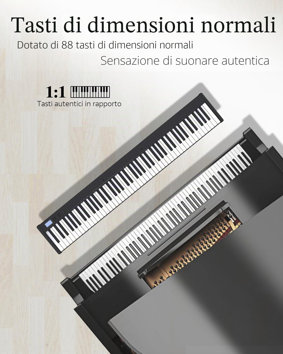 Longeye Pianoforte Digitale 88 Tasti Tastiera Elettrica Semipesata Compatta per Principianti con Supporto, Borsa, Pedale Sustain Nero Slim-88