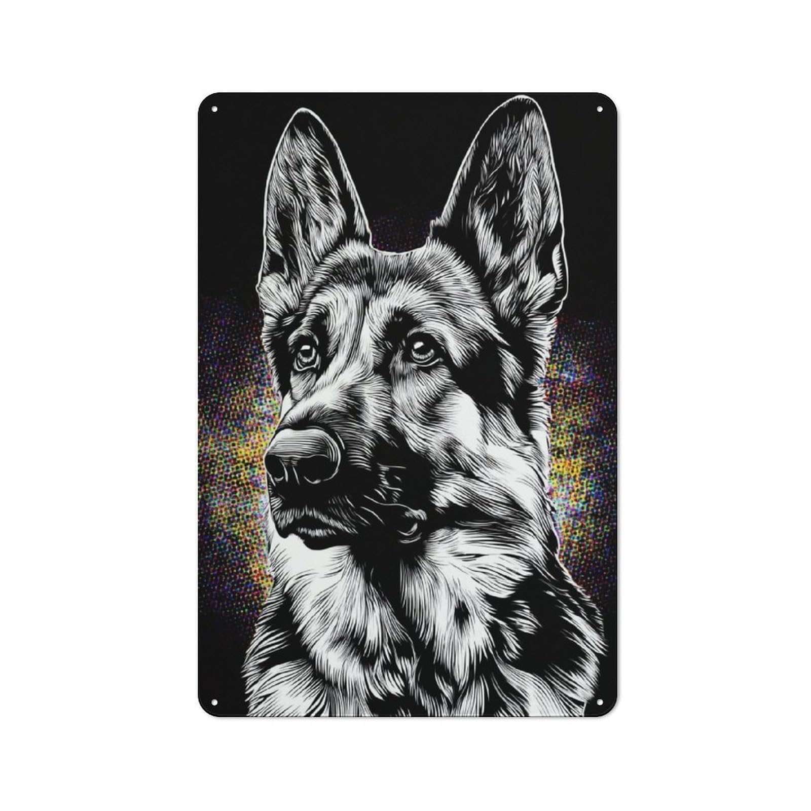 German Shepherd Portrait Artwork Classic Metal Wall Decor 30x20cm, Decorative Tin Plaque for Cafe, Pub, Workshop Or Home Bar