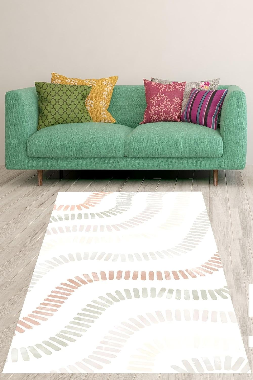 Pelangi Beyaz Zemin Çizgi Desen Modern Yıkanabilir Kaymaz Taban Leke Tutmaz Salon Halısı, Beyaz 80 x 50