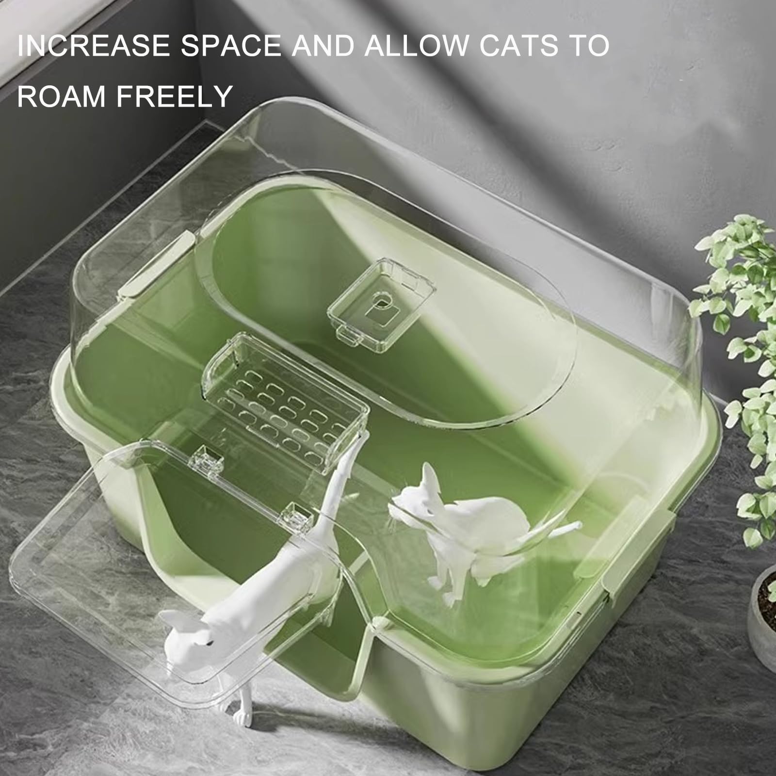 Caja de arena para gatos, conejos, control de olores, no se pega, superficies lisas, contenedor de arena cerrado, bandeja de doble capa para gatos