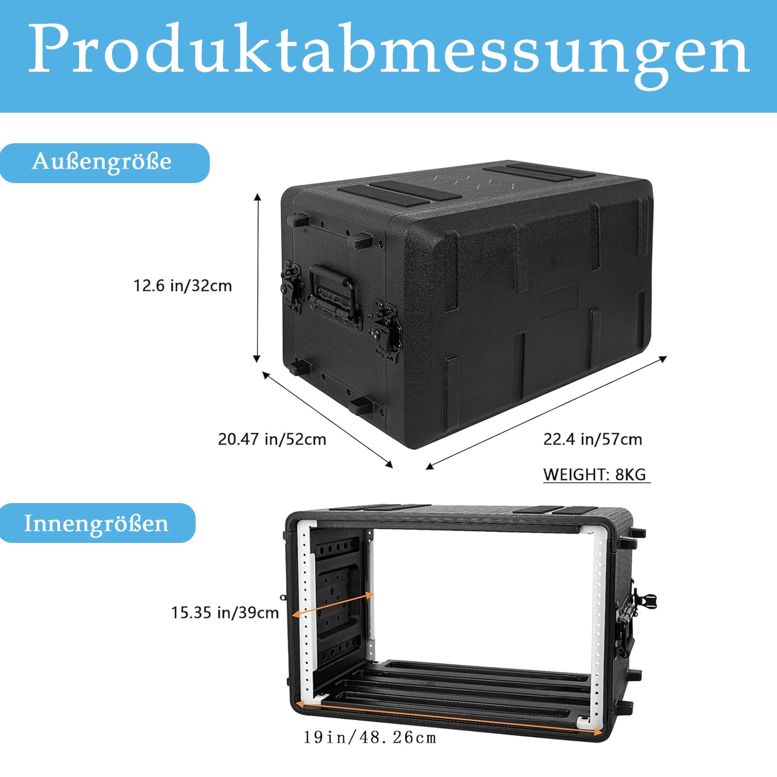 6U-Rack-Koffer, 16" Tiefe, 19“ Rackmount-Flightcases, einfache Installation, tragbar, wasserdicht, staubdicht, stoßfest, mit Mikrofonfächern, platzsparend