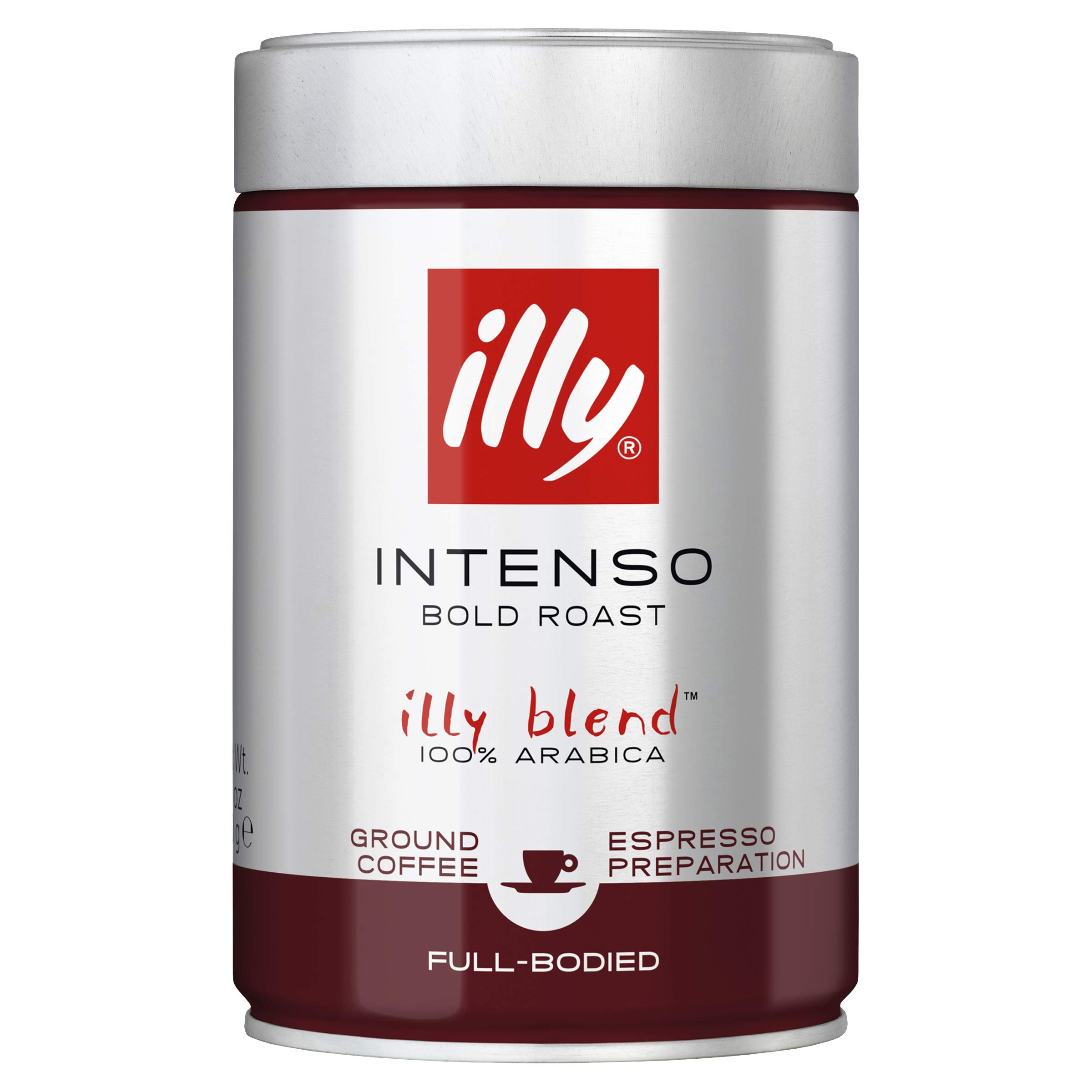 illy Intenso Ground Espresso Coffee, Dark Roast, Intense, Robust and Full Flavored With Notes of Deep Cocoa, 100% Arabica Coffee, No Preservatives, 8.8 Ounce ( Best By 07/2021 )