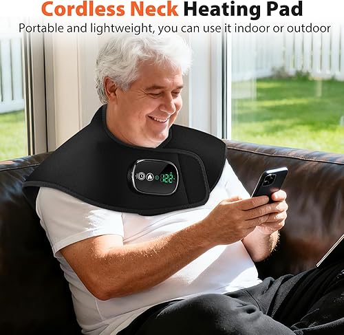 Miniatura 6 de Almohadilla térmica con peso para aliviar el dolor de cuello y hombros, almohadilla térmica eléctrica inalámbrica para cuello, hombros y espalda, 4
