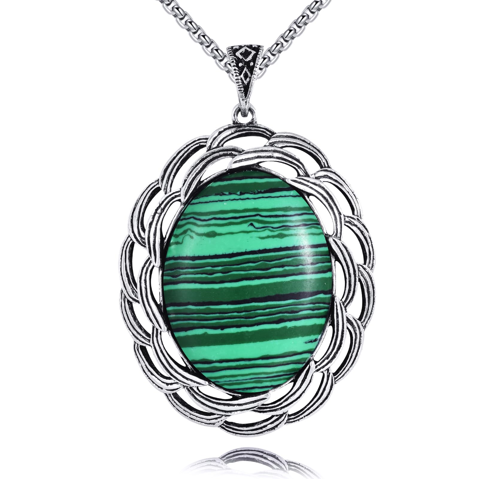 SILBAZ Oval Gemstone Necklace Stainless Steel Oval Pendant Healing Crystal Balancing Necklace Energy Jewelry Gift for Women Girls