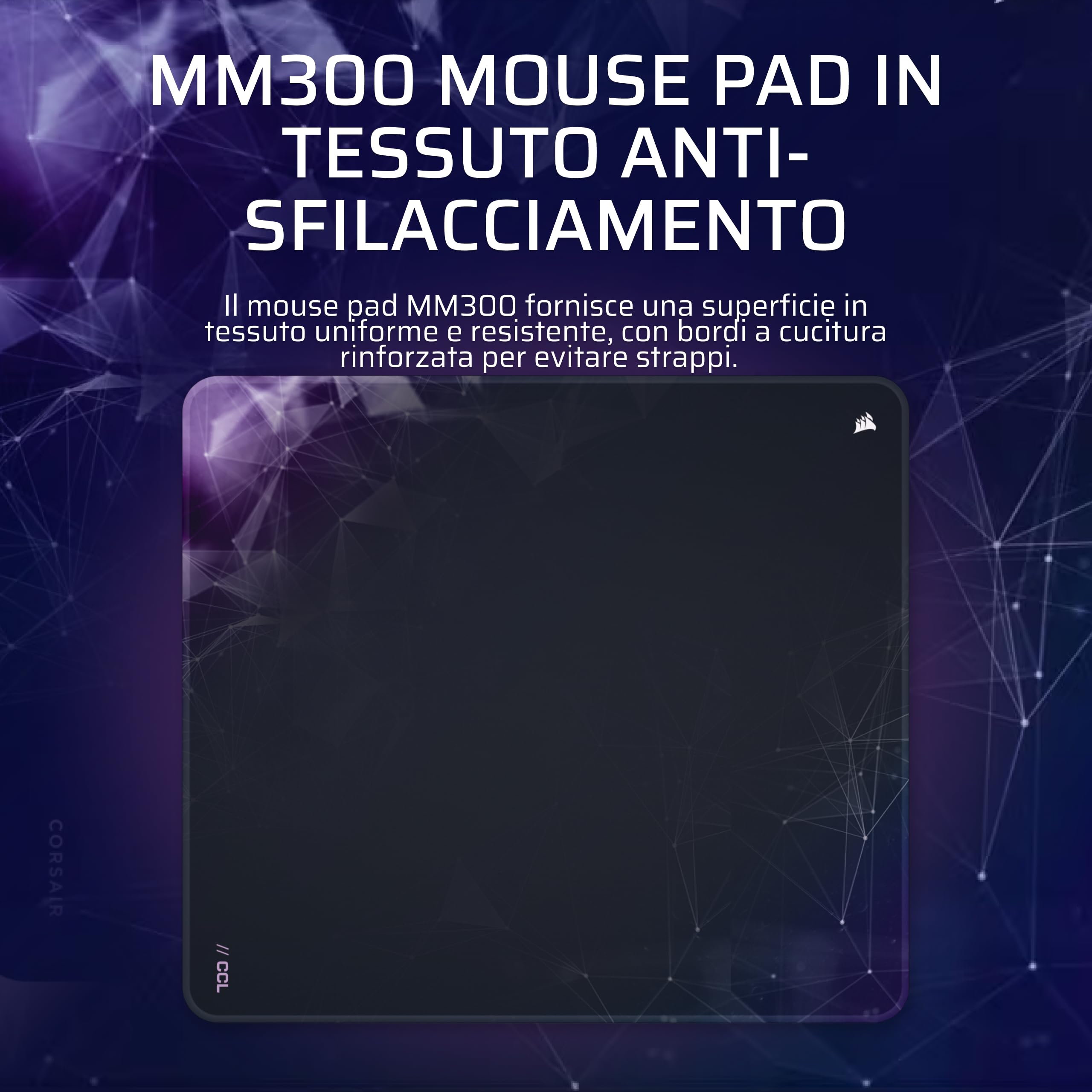 Corsair MM300 L Anti-Fray Tessuto Tappetino Per Mouse Da Gioco – Sci-Fi | Large, 45 cm x 40 cm, Tessuto Intrecciato, Base In Gomma Antiscivolo, Bordi Rinforzati Con Cuciture, Sci-Fi Dark, Blu Navy