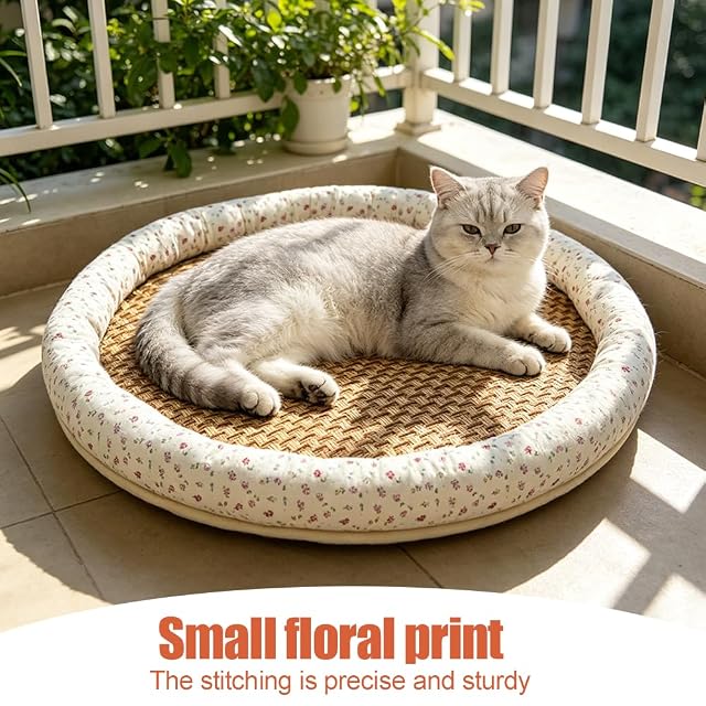 Foto 7 de 7 de BDKMMS Alfombrilla de refrigeración para gatos, cama redonda de ratán de 38 cm