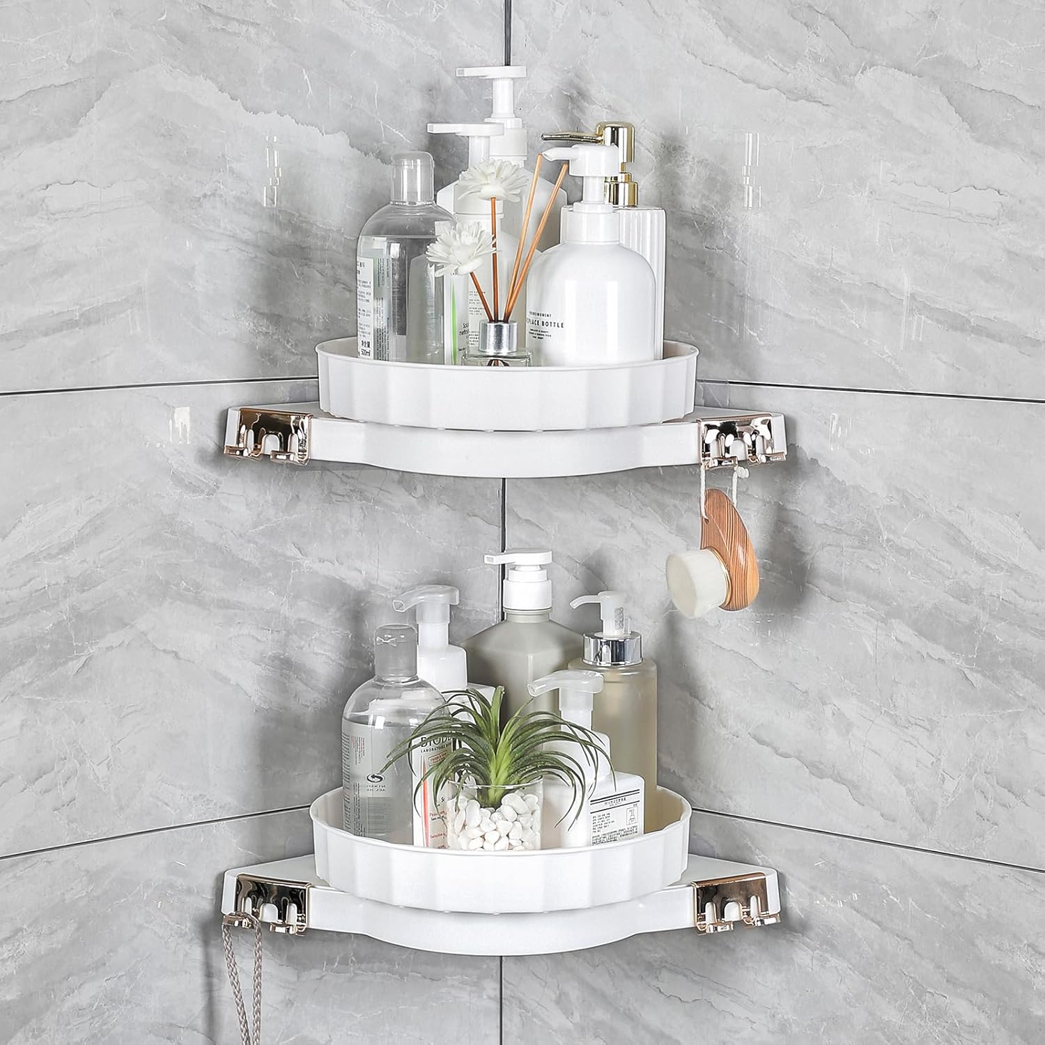 Sumye 2 Pack Corner Shower Caddy 360 Rotating Bathroom Organizer and Storage Shelves No Drilling Lazy Susan Turntable