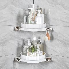 Sumye 2 Pack Corner Shower Caddy 360 Rotating Bathroom Organizer and Storage Shelves No Drilling Lazy Susan Turntable