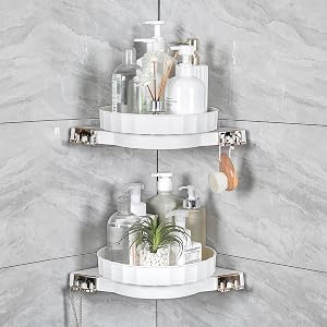 Sumye 2 Pack Corner Shower Caddy 360 Rotating Bathroom Organizer and Storage Shelves No Drilling Lazy Susan Turntable