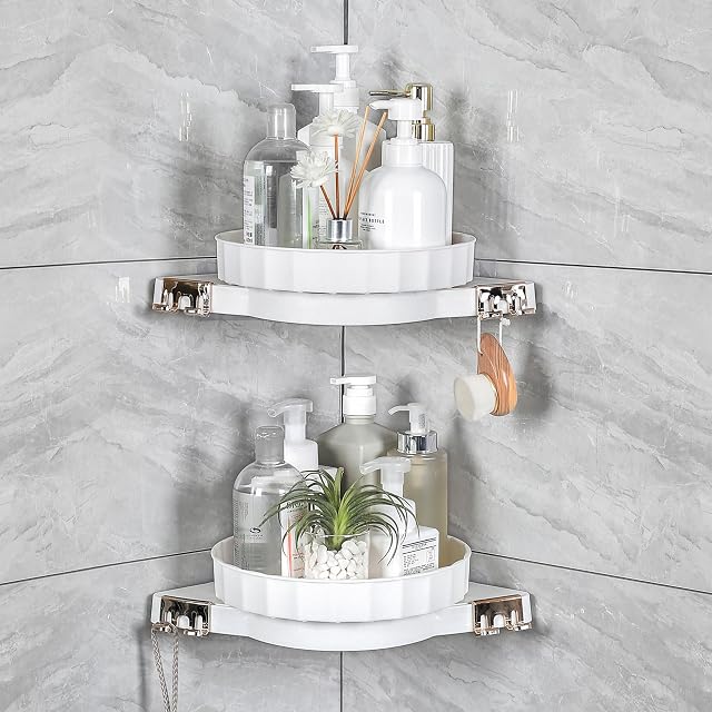 Sumye 2 Pack Corner Shower Caddy 360 Rotating Bathroom Organizer and Storage Shelves No Drilling Lazy Susan Turntable