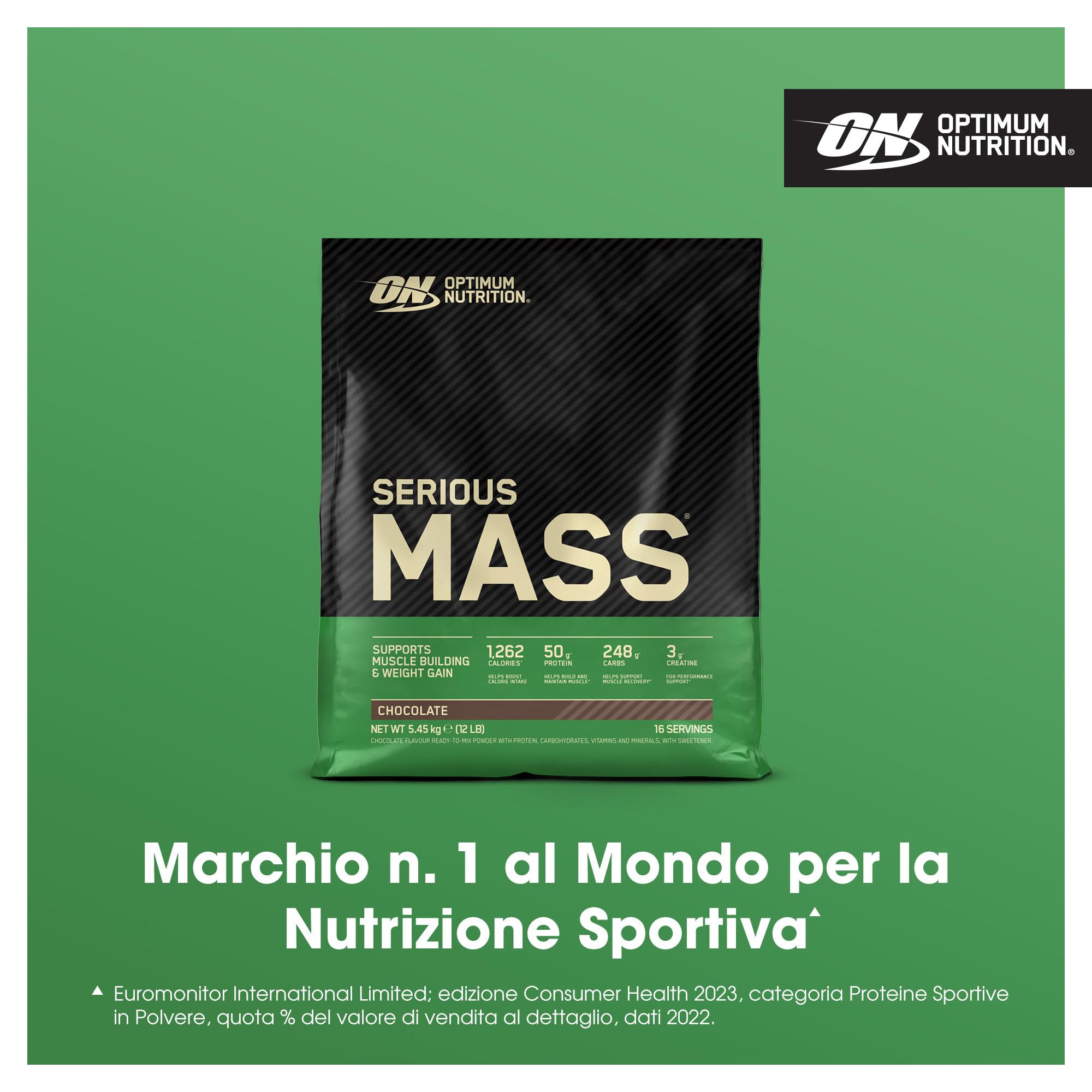 Optimum Nutrition Serious Mass Gainer Proteico in Polvere, Gusto Cioccolato, 5.45kg, 16 Porzioni