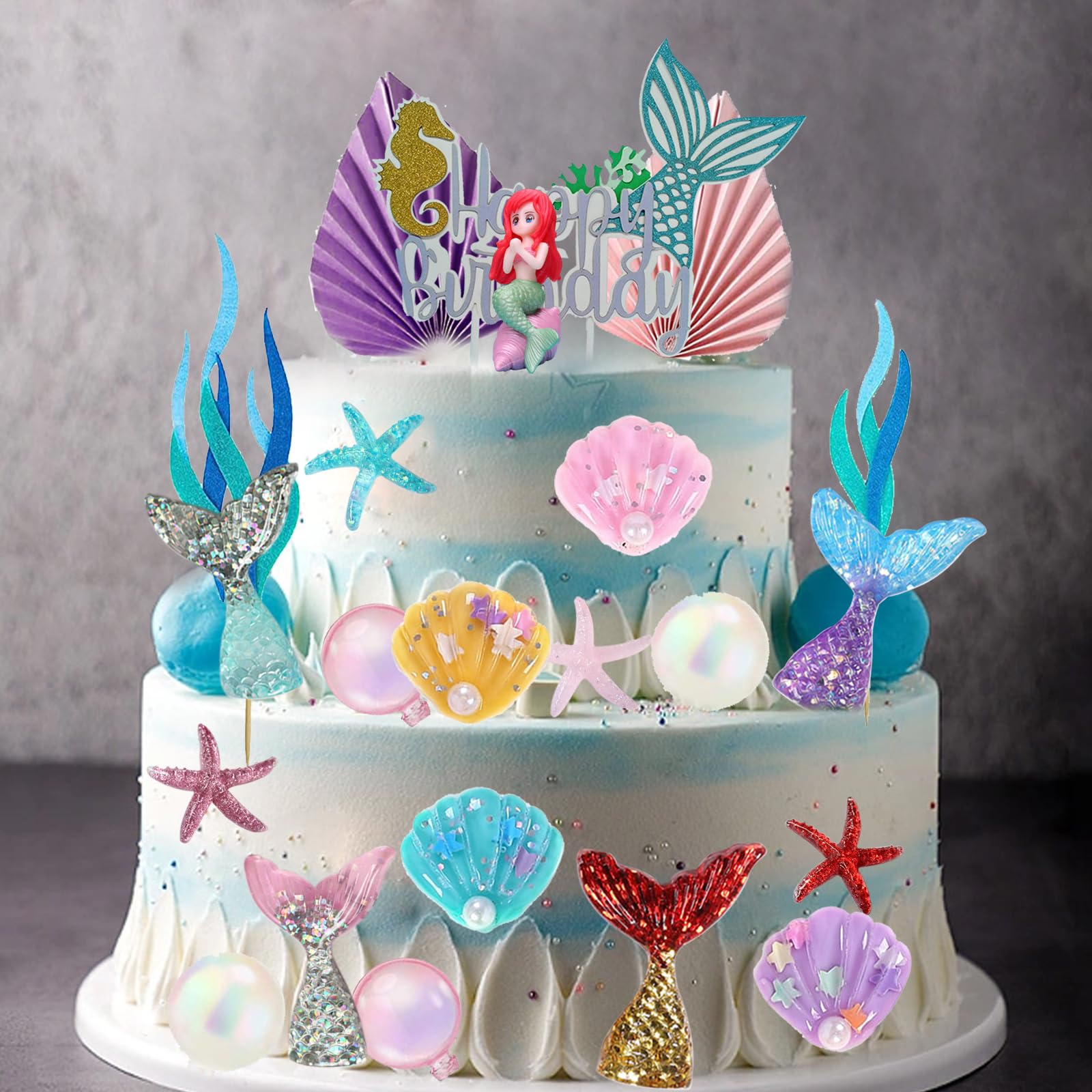 24 Decorazioni Torta Sirena - Per Compleanni, Con Modello Ariel E Animali Marini - Foto 6