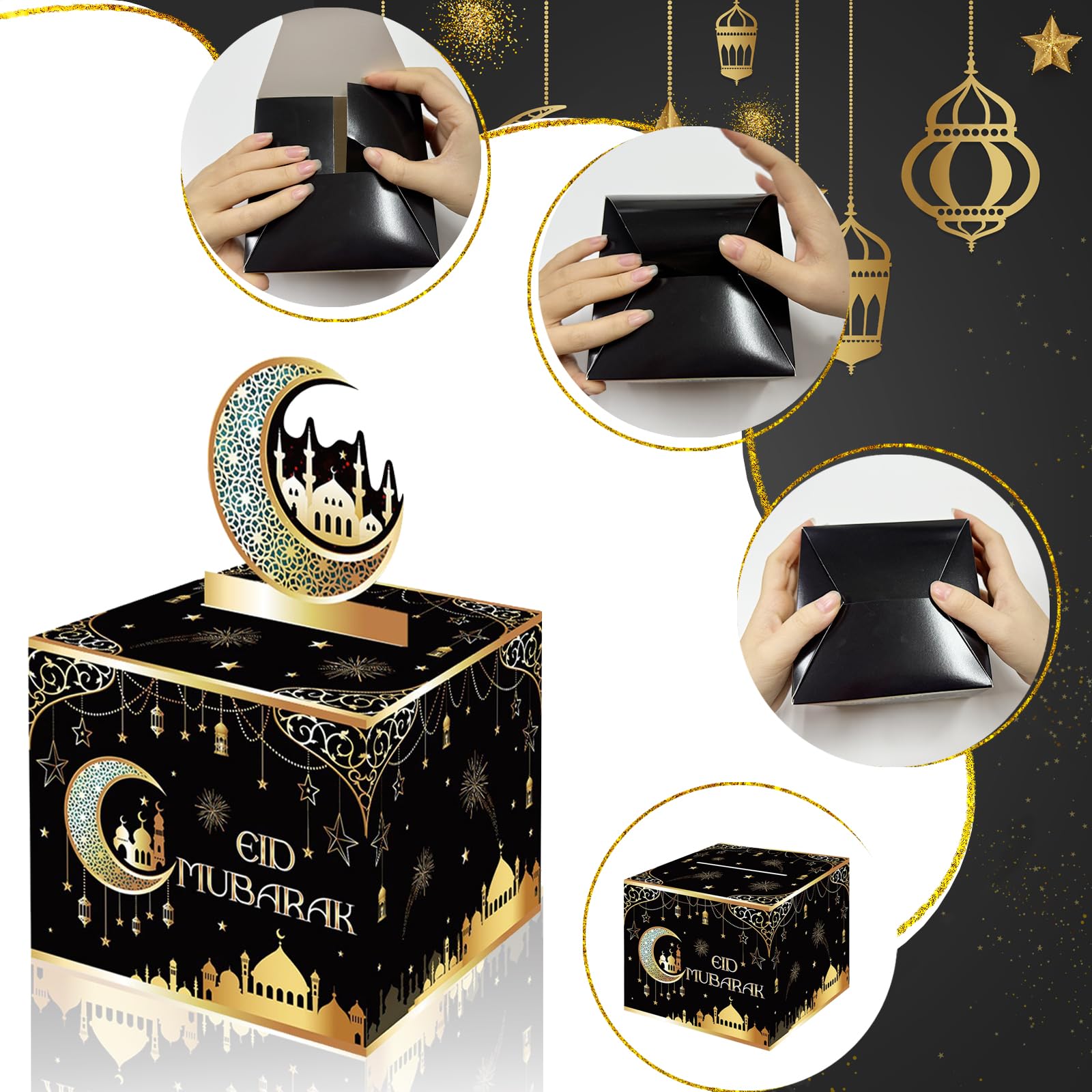 Eid Mubarak Money Box for Cash Gifts Funny Pull Cash from Money Case for Ramadan Surprise Novelty DIY Star Moon Lanterns Castles Cash Drawer for Islamic Muslim Al-Fitr Party Supplies - Image 3