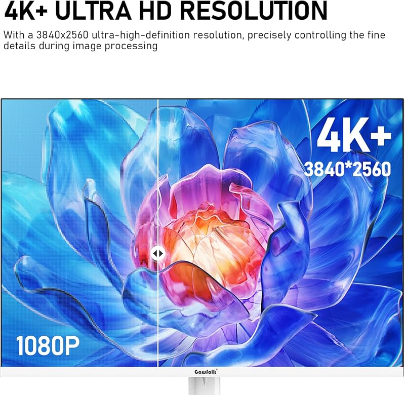 Gawfolk 28 inch UHD 4K Computer Monitor, IPS Ultra HD (3840×2560p) Screen, 3:2, 1.07 Billion Colours, 128% sRGB, Built-in Speakers, 178° Wide Viewing Angle DisplayPort, HDMI, White image 2