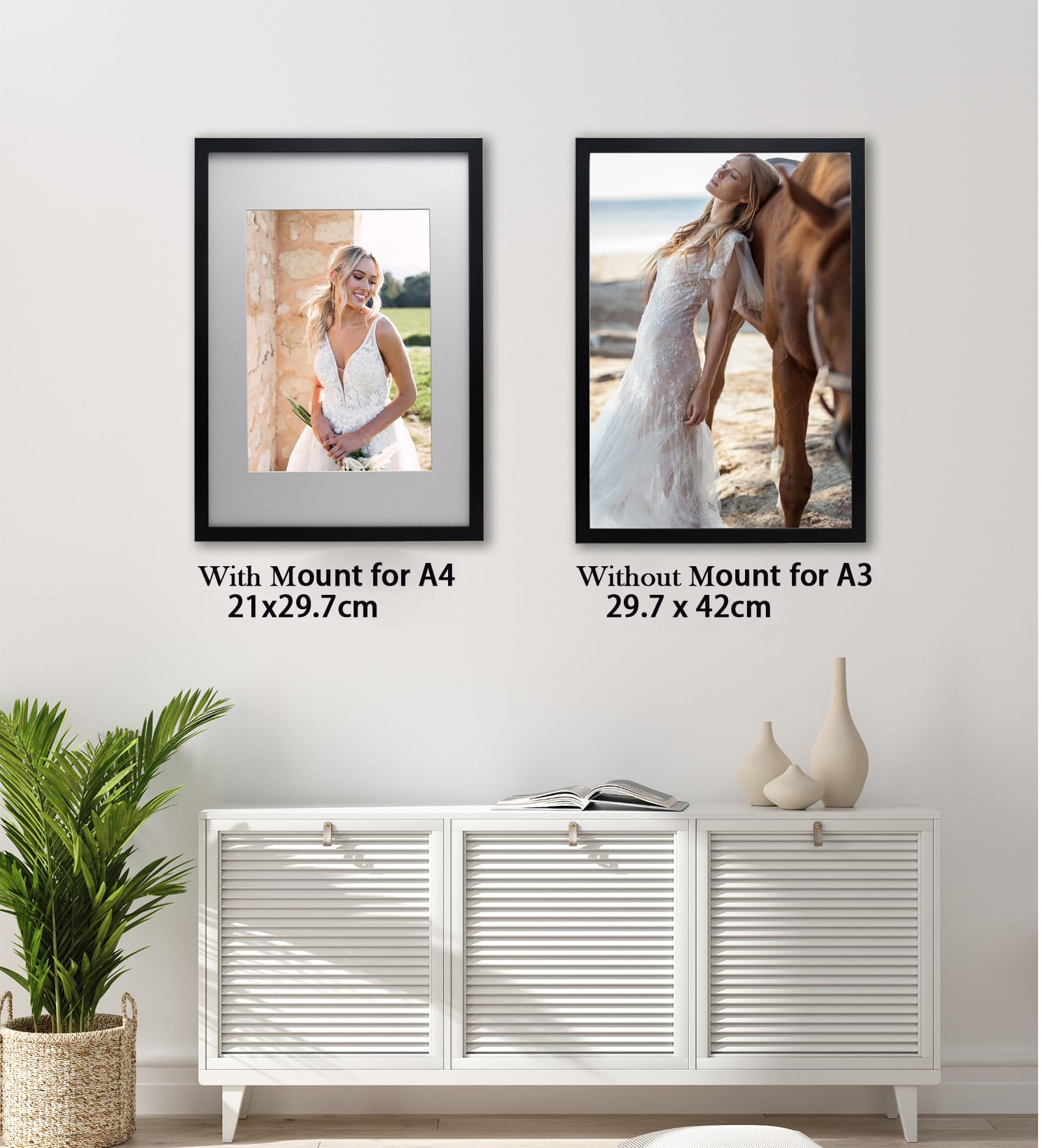 A3 Black Wood Photo Frame Set of 3 With Acid Free Mount for A4, Picture Frame for Portrait or Landscape Display Poster Frame - Image 3