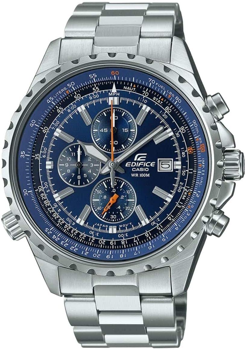 Casio EF-527D-2AVUEF Armbanduhr aus Edelstahl mit blauem Zifferblatt