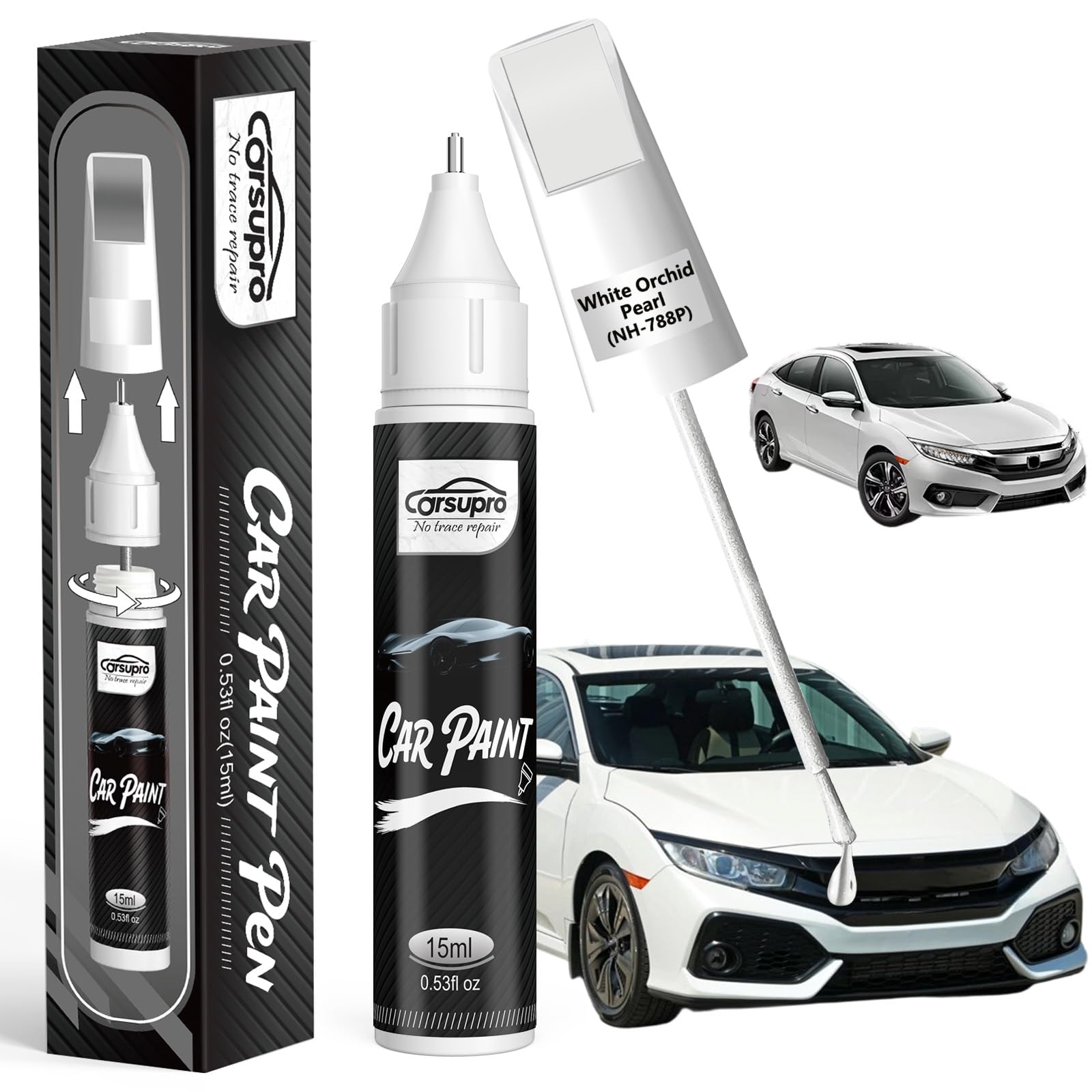 White Orchid Pearl(NH-788P) for Honda Touch Up Paint Pen, 2 in 1 Car Scratch Remover with Pen Tip and Brush, Precise Color Match for Car Paint Scratch Repair, Quickly and Easily Fix Chips and Nicks