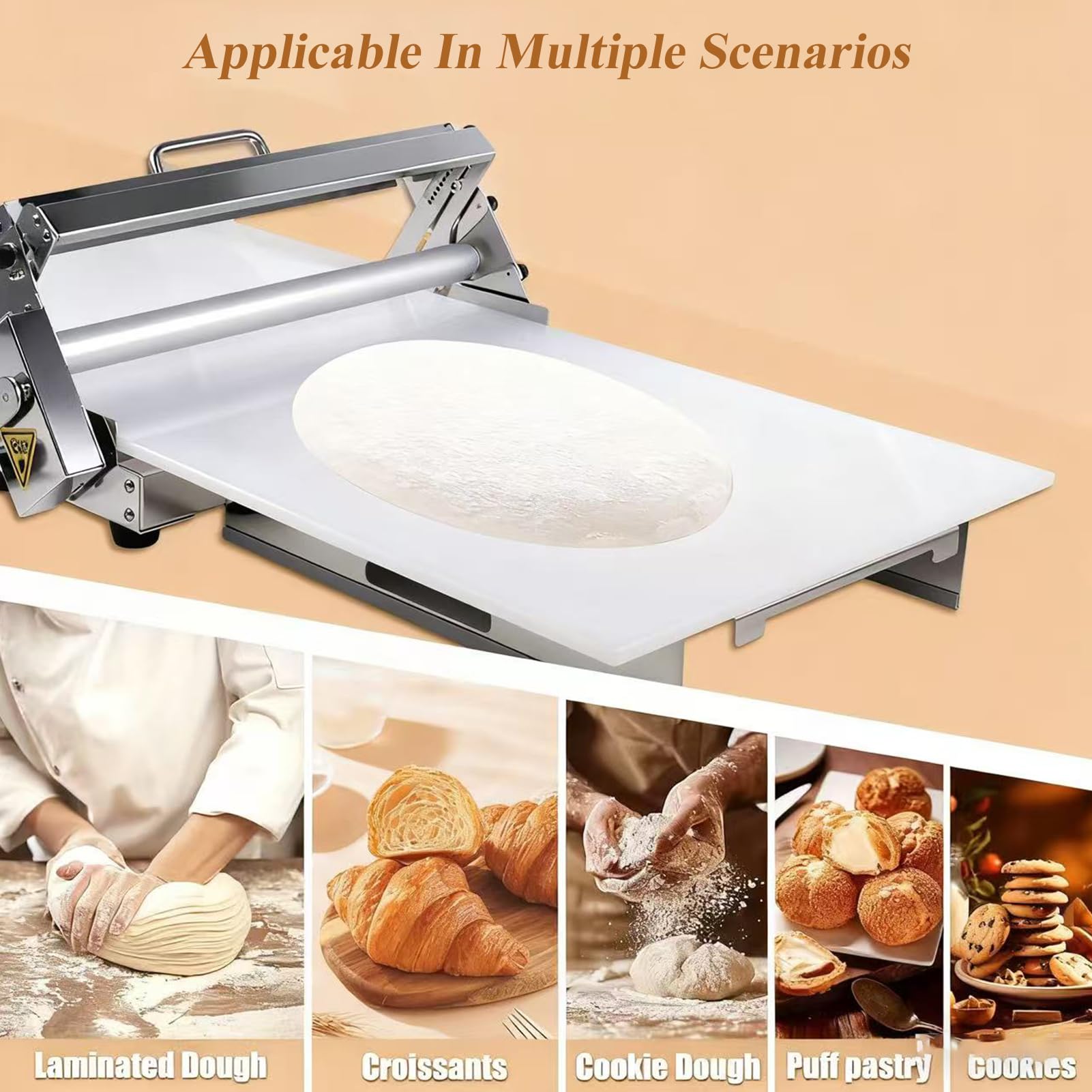 Laminadora De Masa Profesional, Laminadora Industrial para Hojaldre, Laminadoras Manual De Tablero, Laminadoras Profesional para Masa Plegable En Acero Inoxidable, Grosor Ajustable