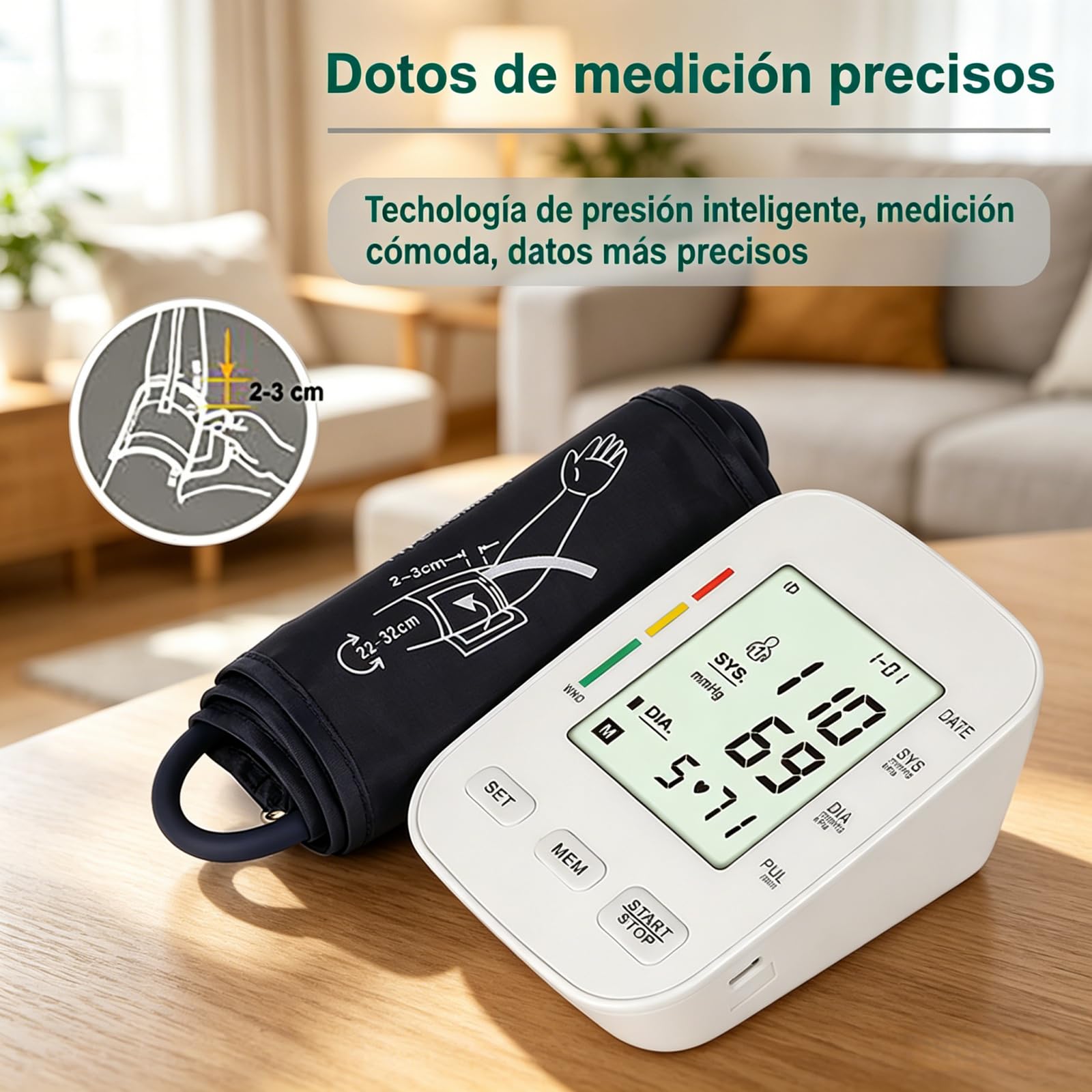 Oryzon Blood Pressure Monitor V1 Pro – Tensiómetro Digital de Brazo con Pantalla LCD, Detección de Arritmias, Brazalete Ajustable, Alimentación USB y Pilas para Seguimiento Diario (1 unidad)