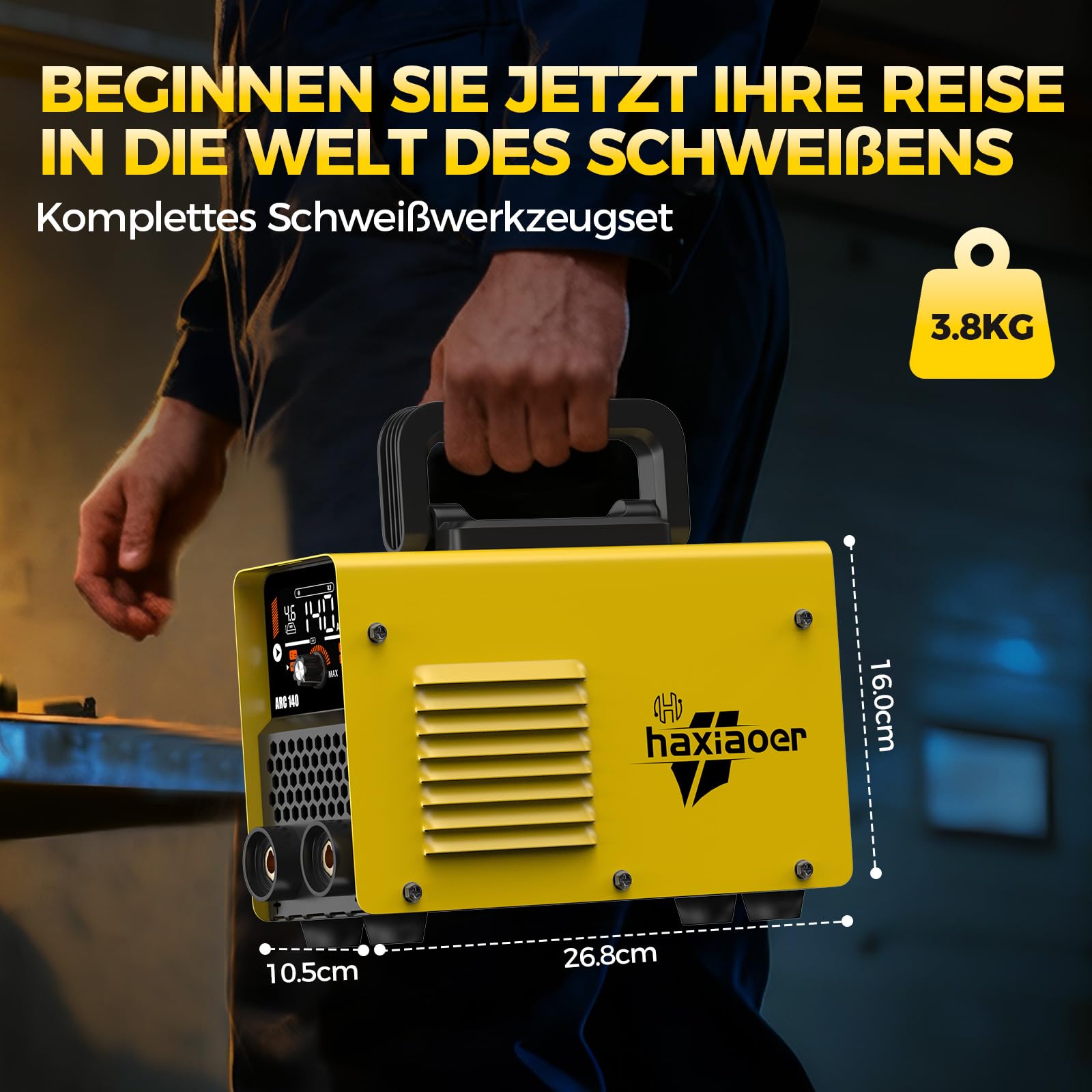 haxiaoer ARC140 Elektroden Schweißgerät – 140 A 230V IGBT DC Inverter Schweißgerät mit Lift TIG, LED-Anzeige, Anti-Stick, Hot Start, ARC Force, 10 Rods