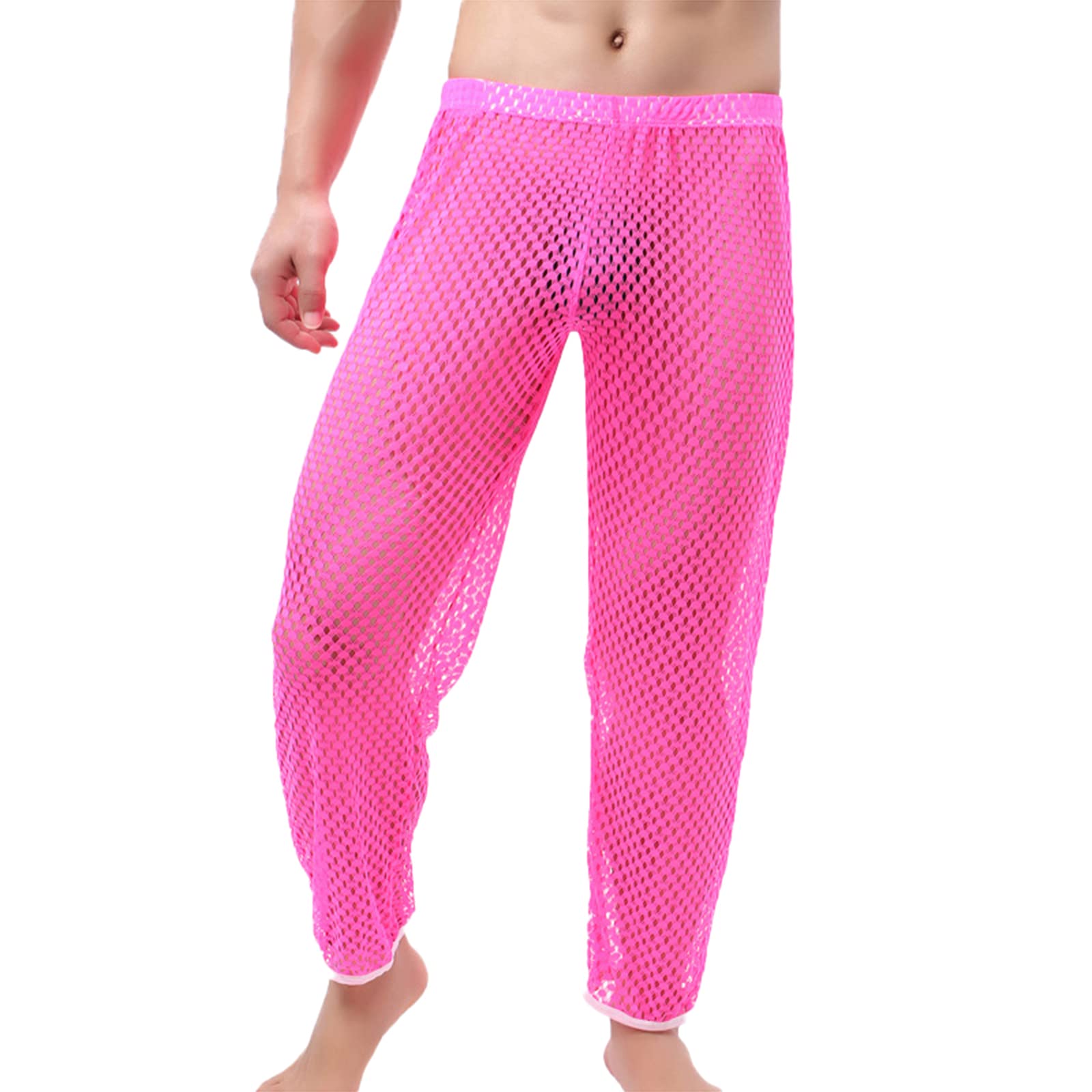 Mens Hollow Openwork Pajama Pants Men's Pajama Bottoms Elastic Waistband Lounge PJ Sleepwear