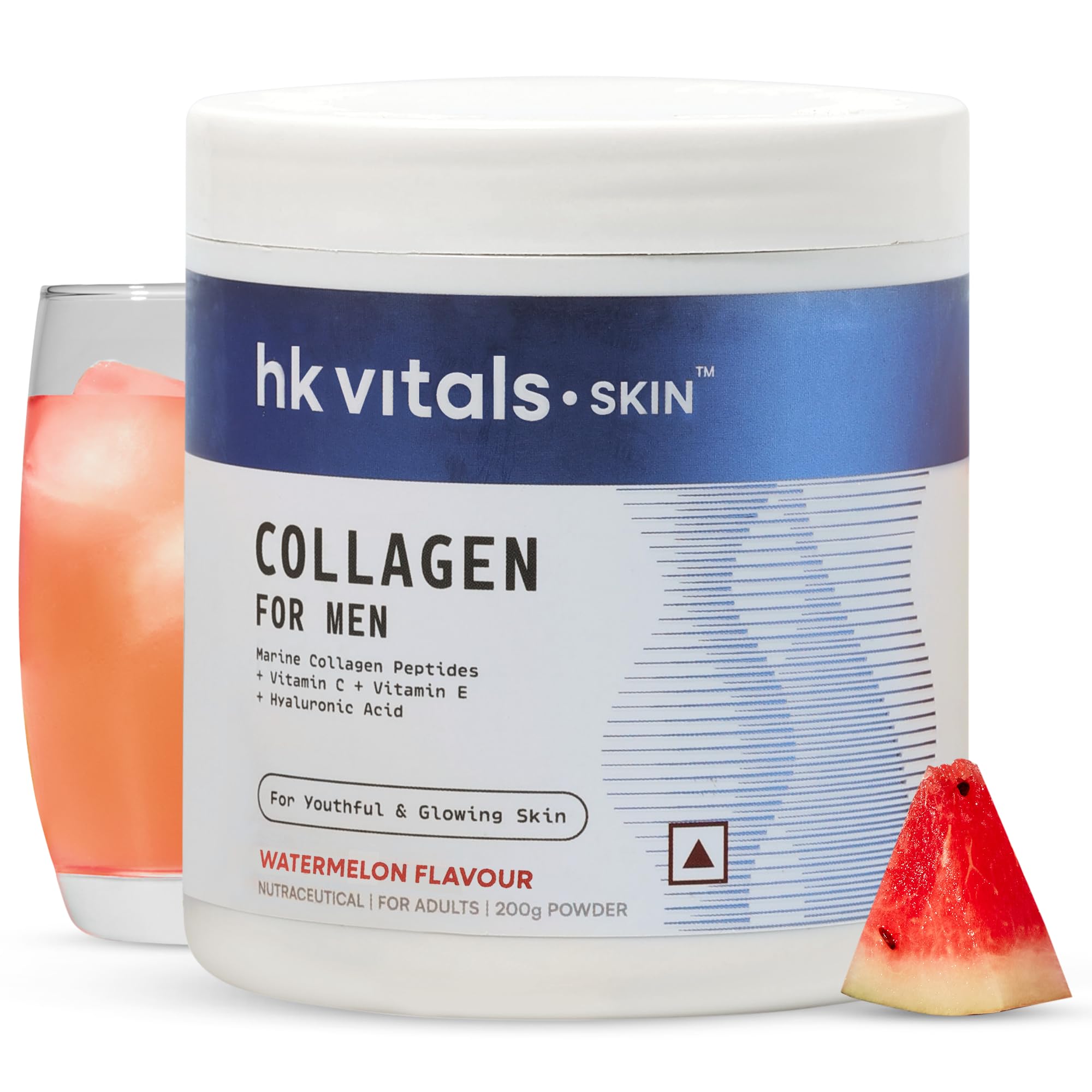 hk vitals Marine Collagen for Men Supplement (Watermelon, 200g) | Vitamin C, E, Sodium Hyaluronate | For Youthful & Glowing Skin-image-9