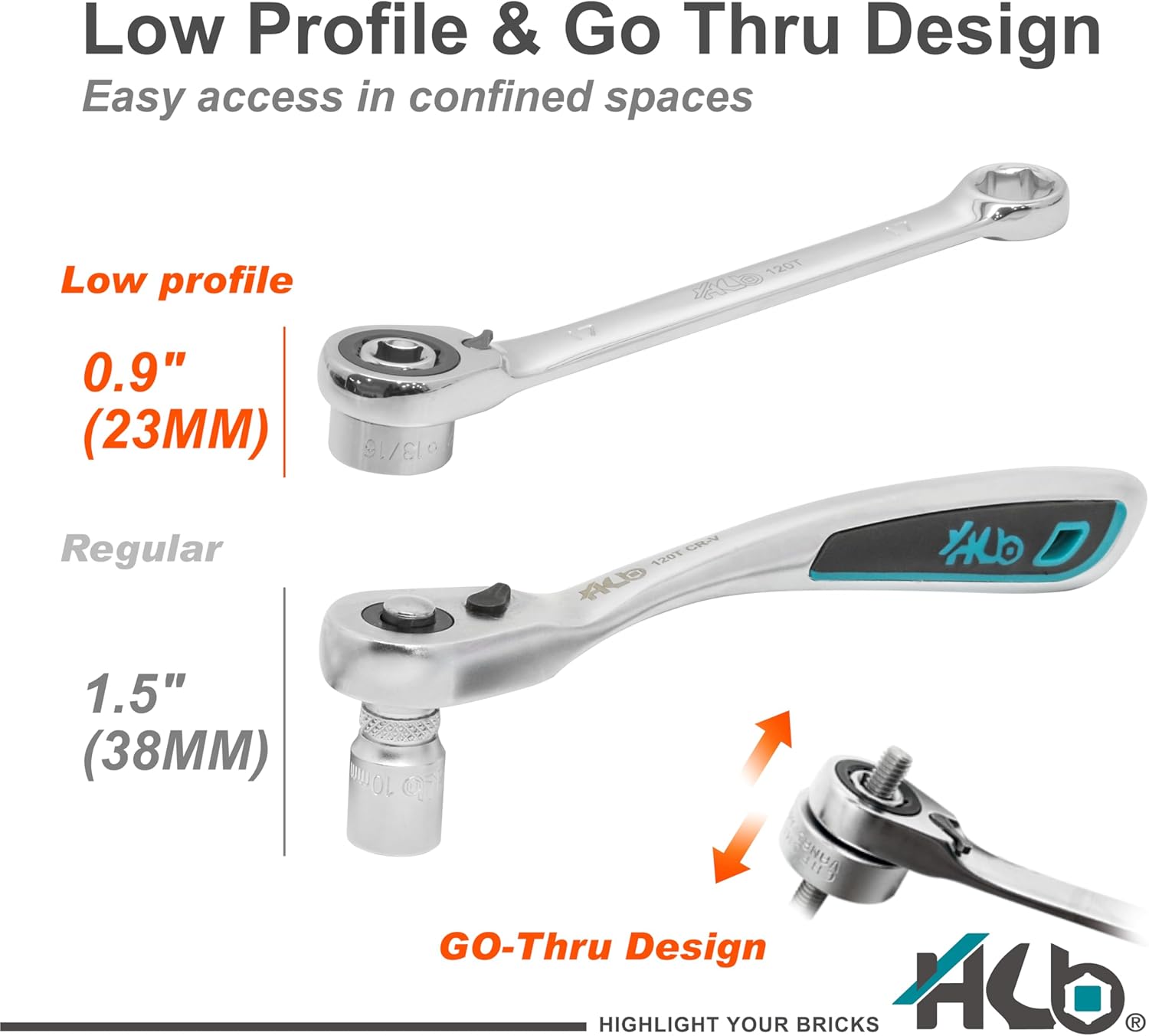 HB 57-Piece Socket Set AGX004-U, Pass-Thru Low Profile 120-Tooth Ratchet Wrench with Non-Slip Sockets, Metric SAE E-Torx Compatible, Chrome Vanadium Steel, Portable EVA Case, Made in Taiwan