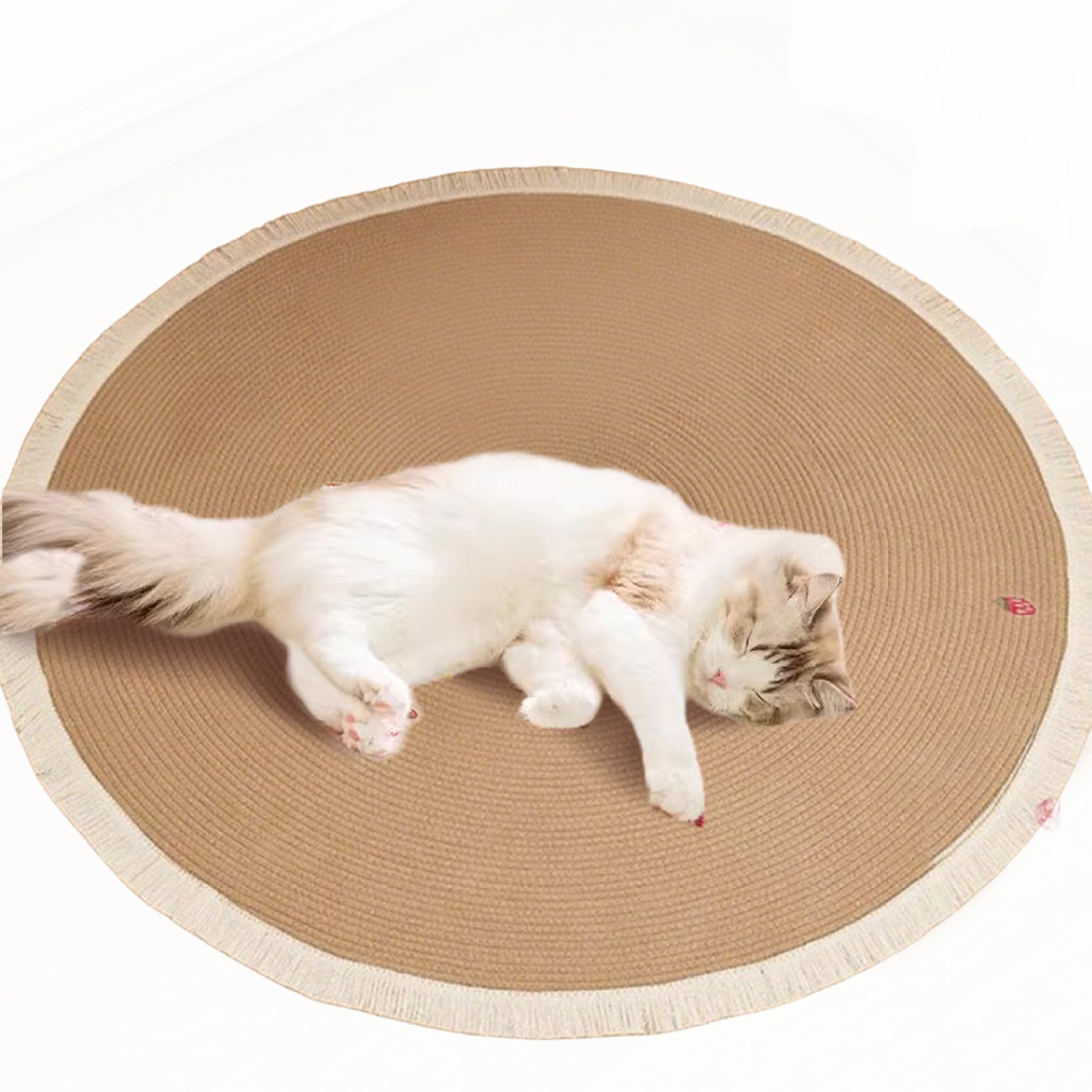 Tapis rond en corde de coton pour chats griffoir doux boho
