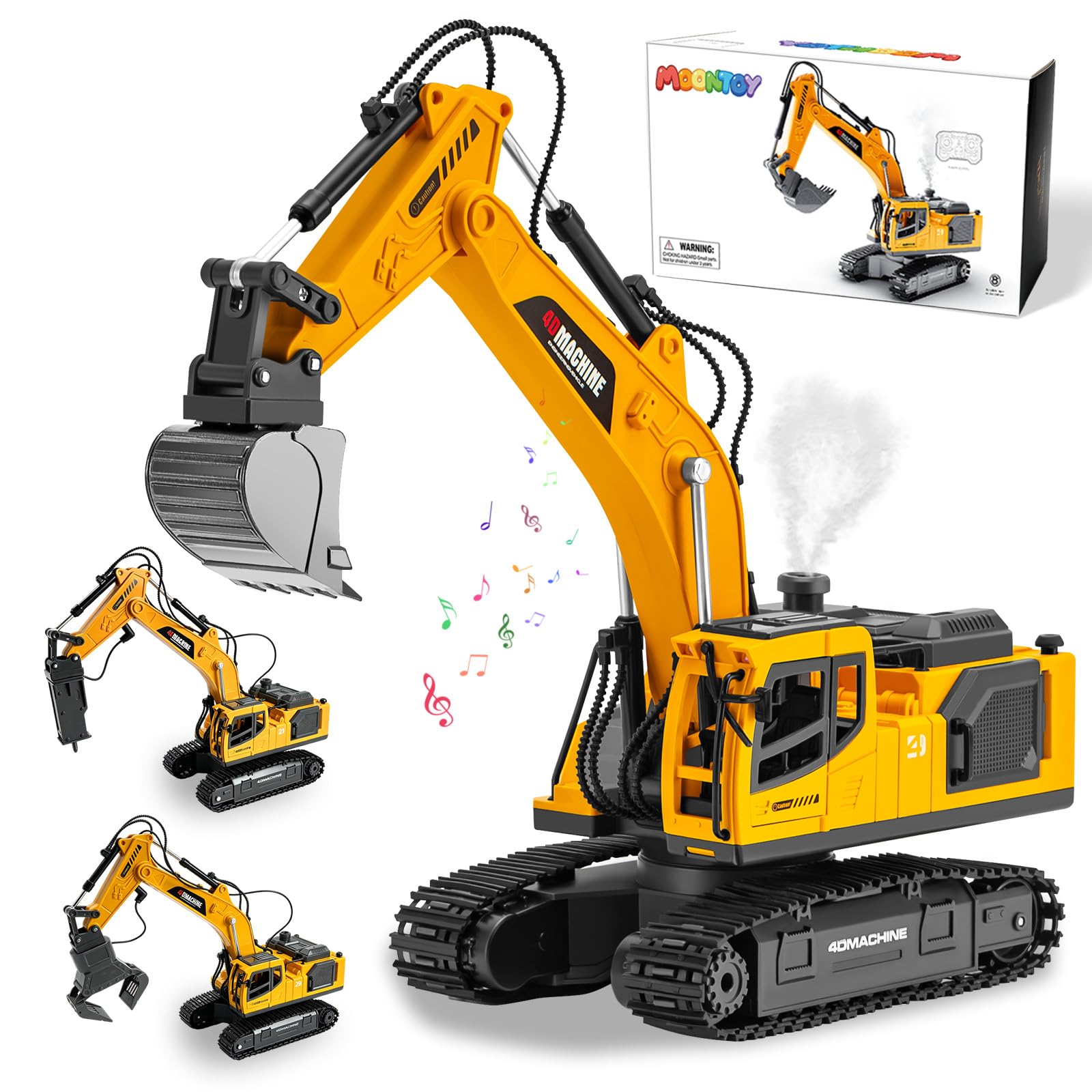 MOONTOY 3-in-1 Remote Control Digger for Boys Age 8+,1:16 RC Excavator Toy