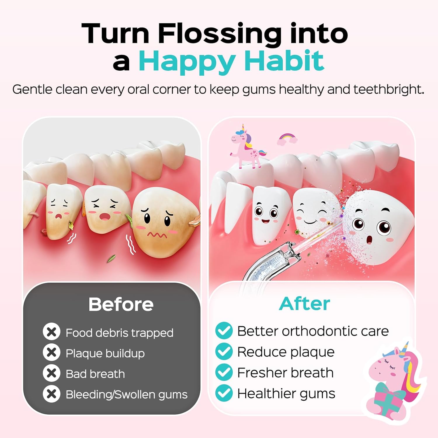 COSLUS Water Dental Flosser Teeth Pick: Cordless Oral Irrigator 300ML Rechargeable with Kids Portable Water Flosser