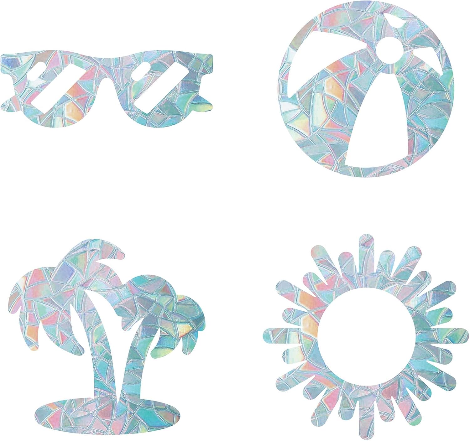 GORGECRAFT 16Pcs 4 Styles Beach Window Clings Coconut Tree Sun Stickers Ball Sun Glass Decals Rainbow Stickers Anti-Collision Decal Prevent Bird from Window Collisions Non Adhesive Prismatic Vinyl