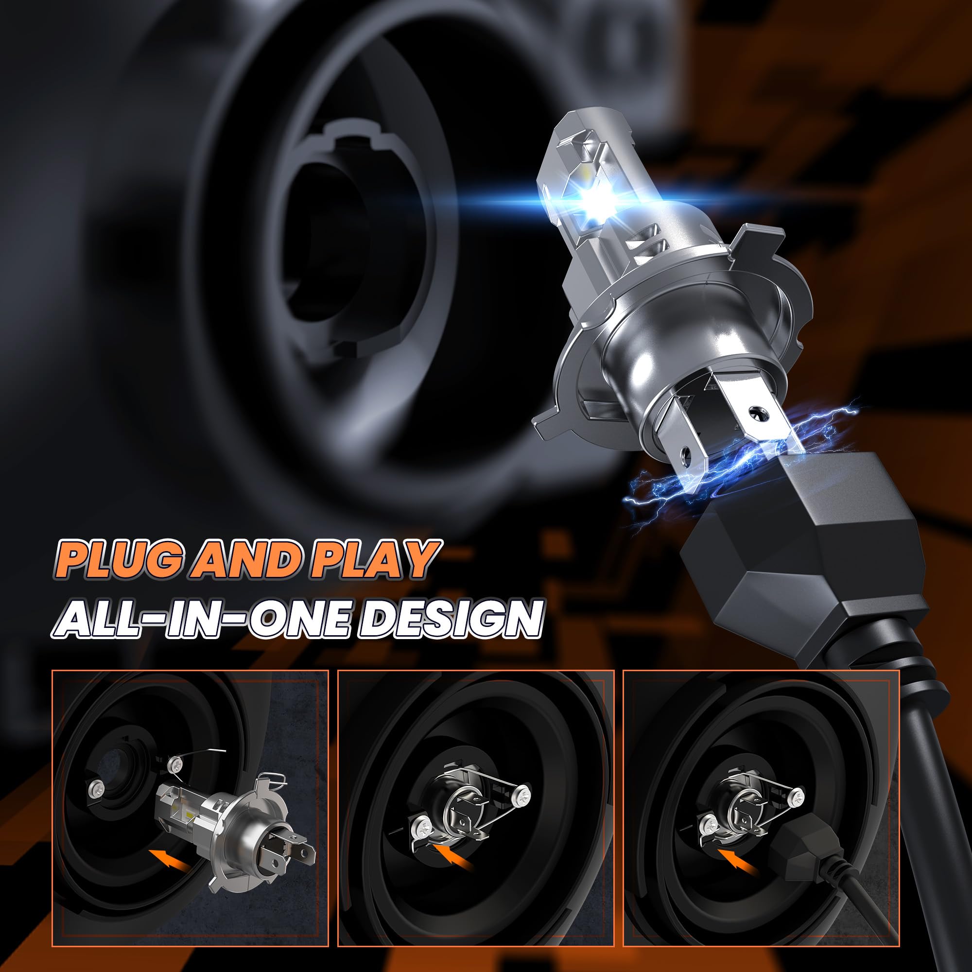 H4 LED Auto e Moto: 100W 9003/HB2 Conversione per Fari, 26000LM Lampadina h4, Mini Plug and Play, Kit con 2 Lampadine